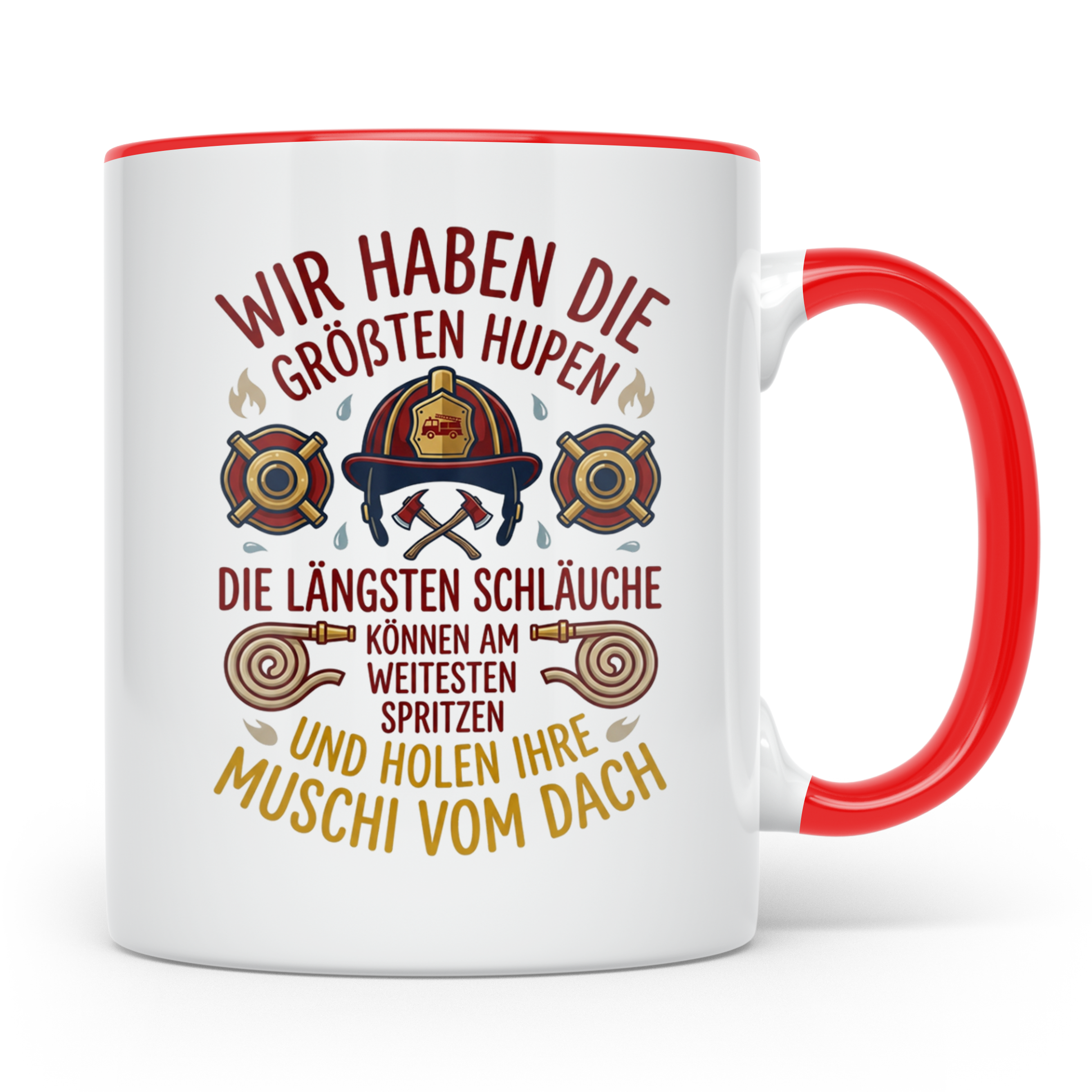 Feuerwehr Tasse mit Spruch größte Hupen längste Schläuche |  – Rot [farbe:rot]