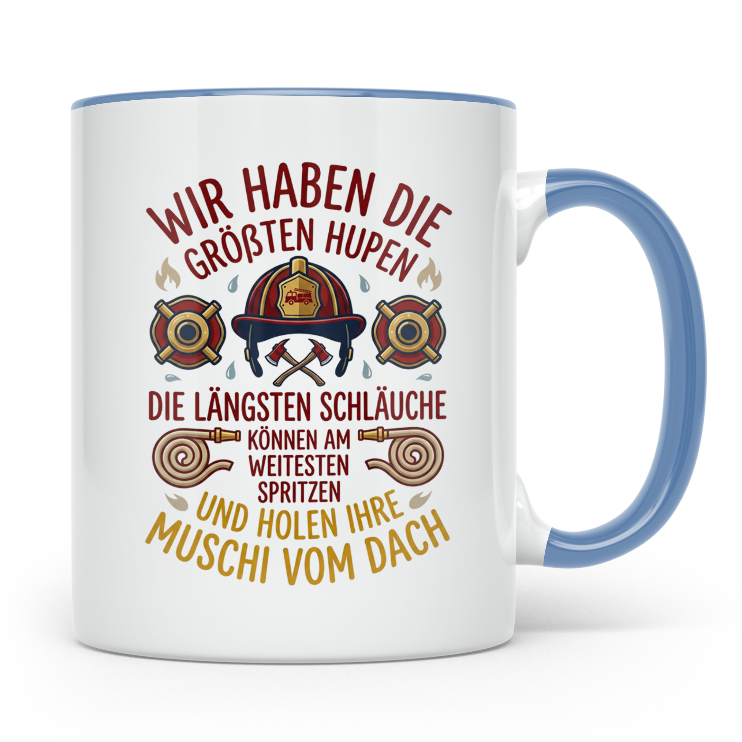 Feuerwehr Tasse mit Spruch größte Hupen längste Schläuche |  – Blau [farbe:blau]
