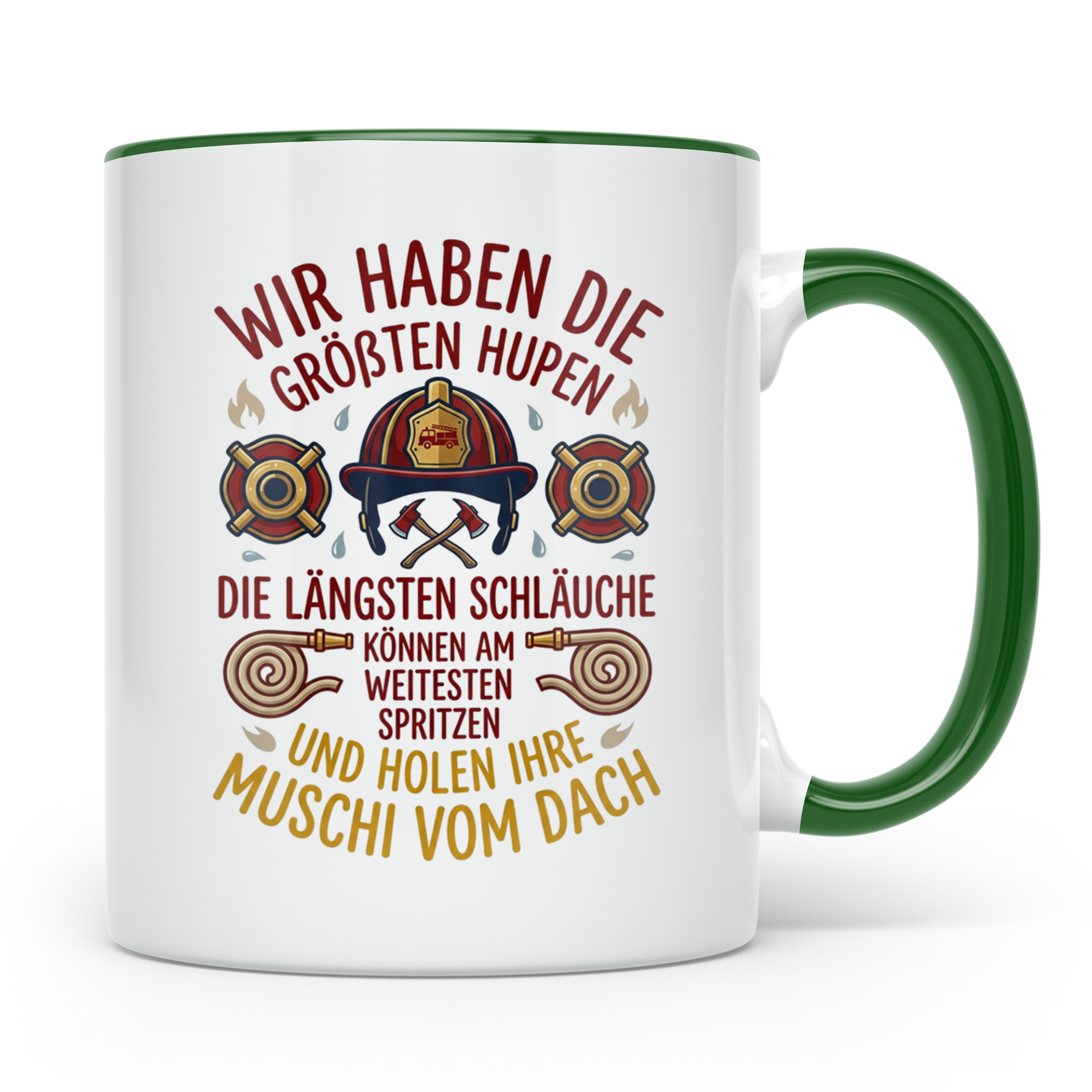 Feuerwehr Tasse mit Spruch größte Hupen längste Schläuche |  – Grün [farbe:grün]