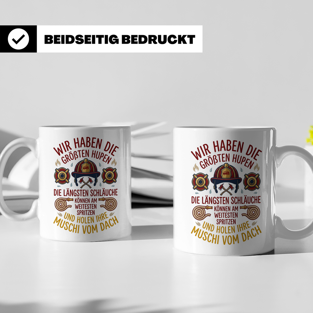Feuerwehr Tasse mit Spruch größte Hupen längste Schläuche |  – Weiß [farbe:weiß]