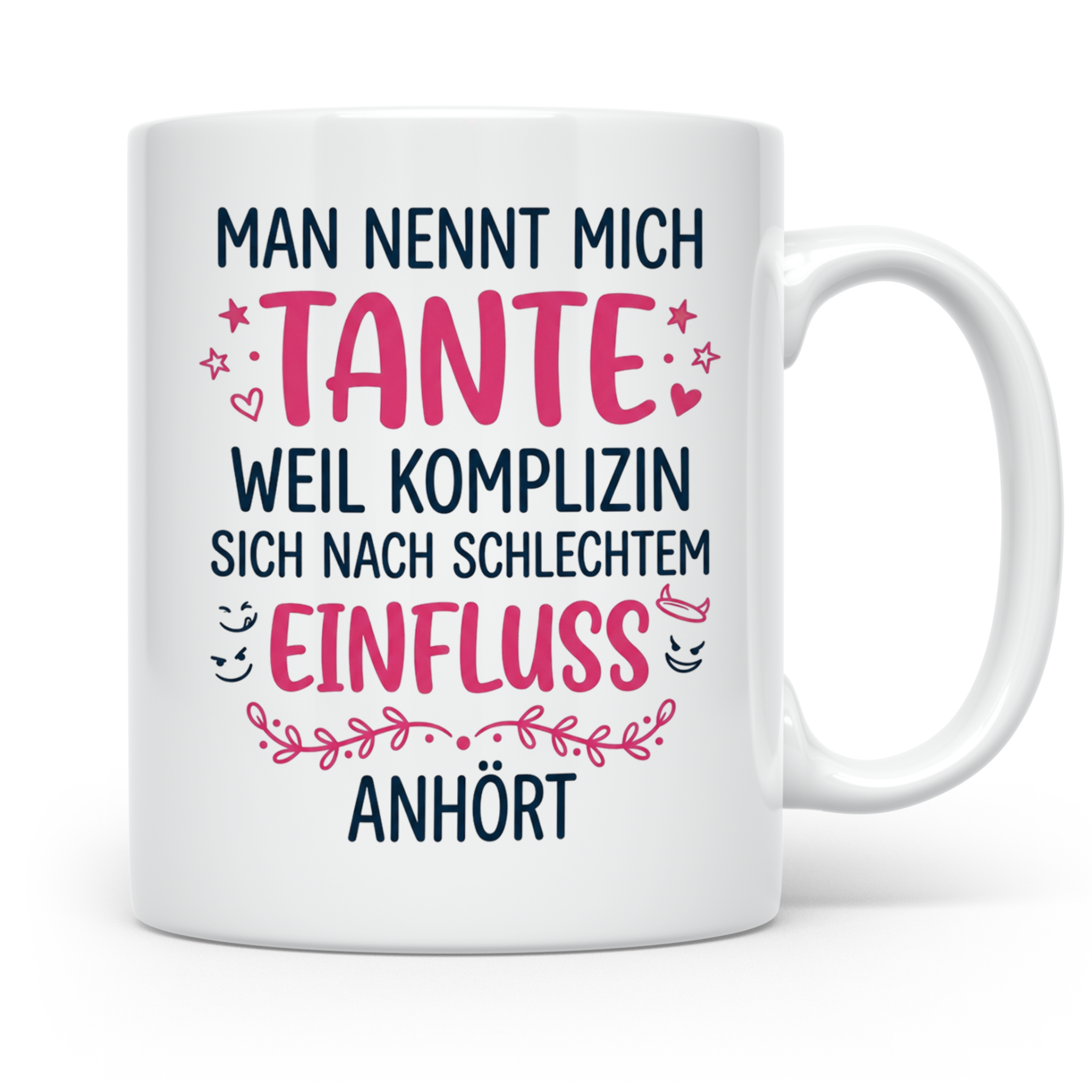 Tante Tasse mit Spruch Komplizin schlechter Einfluss | Lusti – Weiß [farbe:weiß]