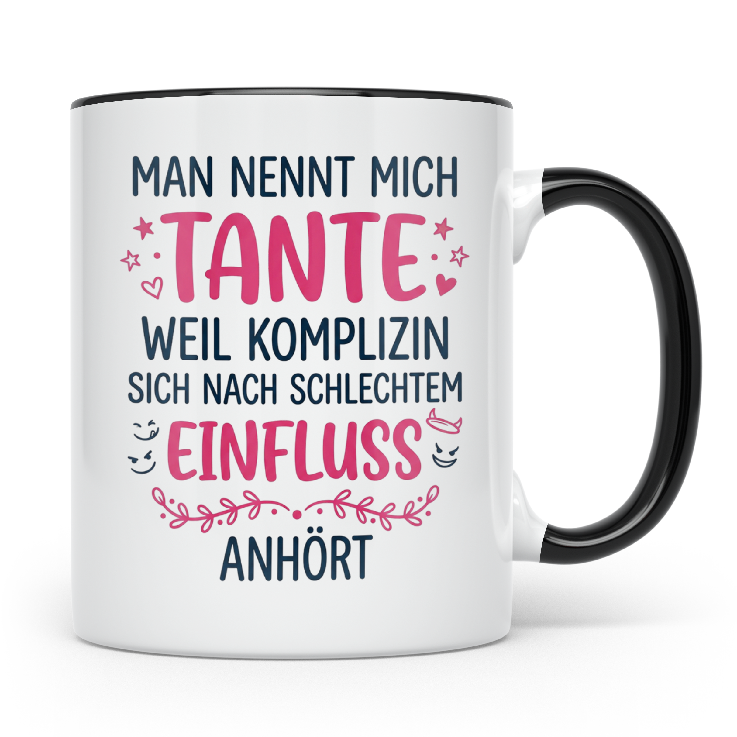 Tante Tasse mit Spruch Komplizin schlechter Einfluss | Lusti – Schwarz [farbe:schwarz]