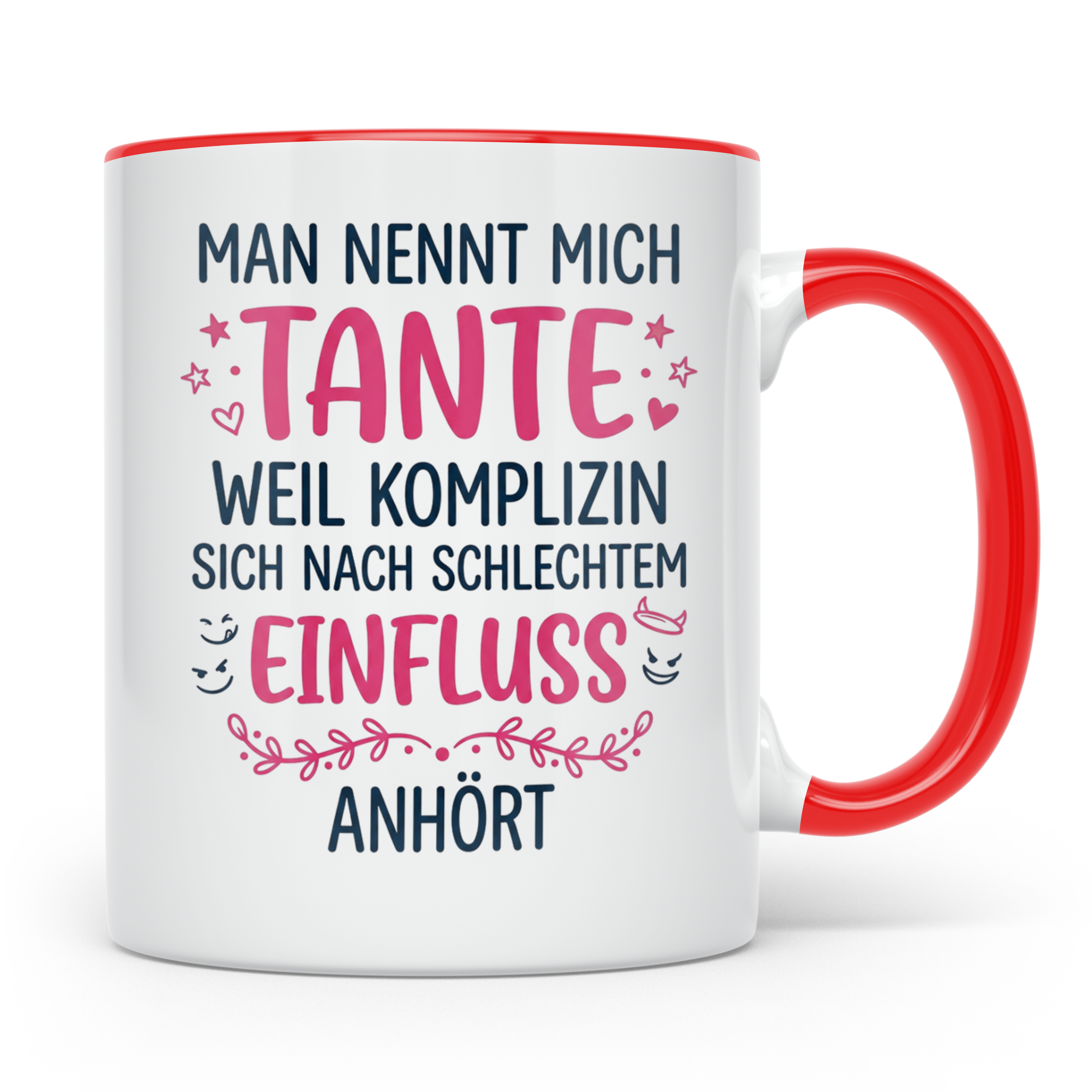 Tante Tasse mit Spruch Komplizin schlechter Einfluss | Lusti – Rot [farbe:rot]