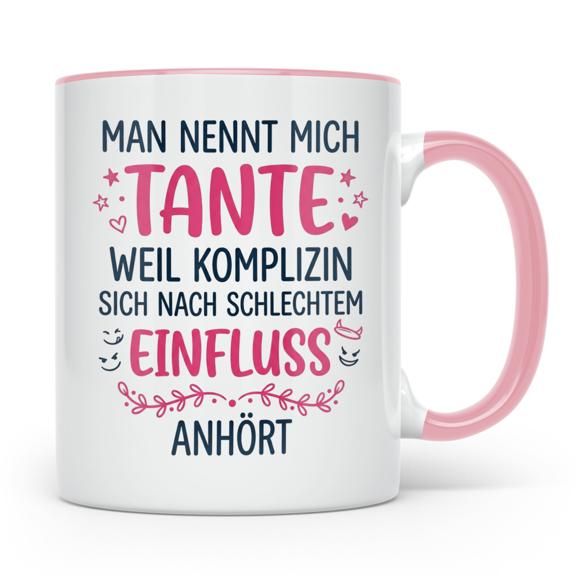 Tante Tasse mit Spruch Komplizin schlechter Einfluss | Lusti – Rosa [farbe:rosa]