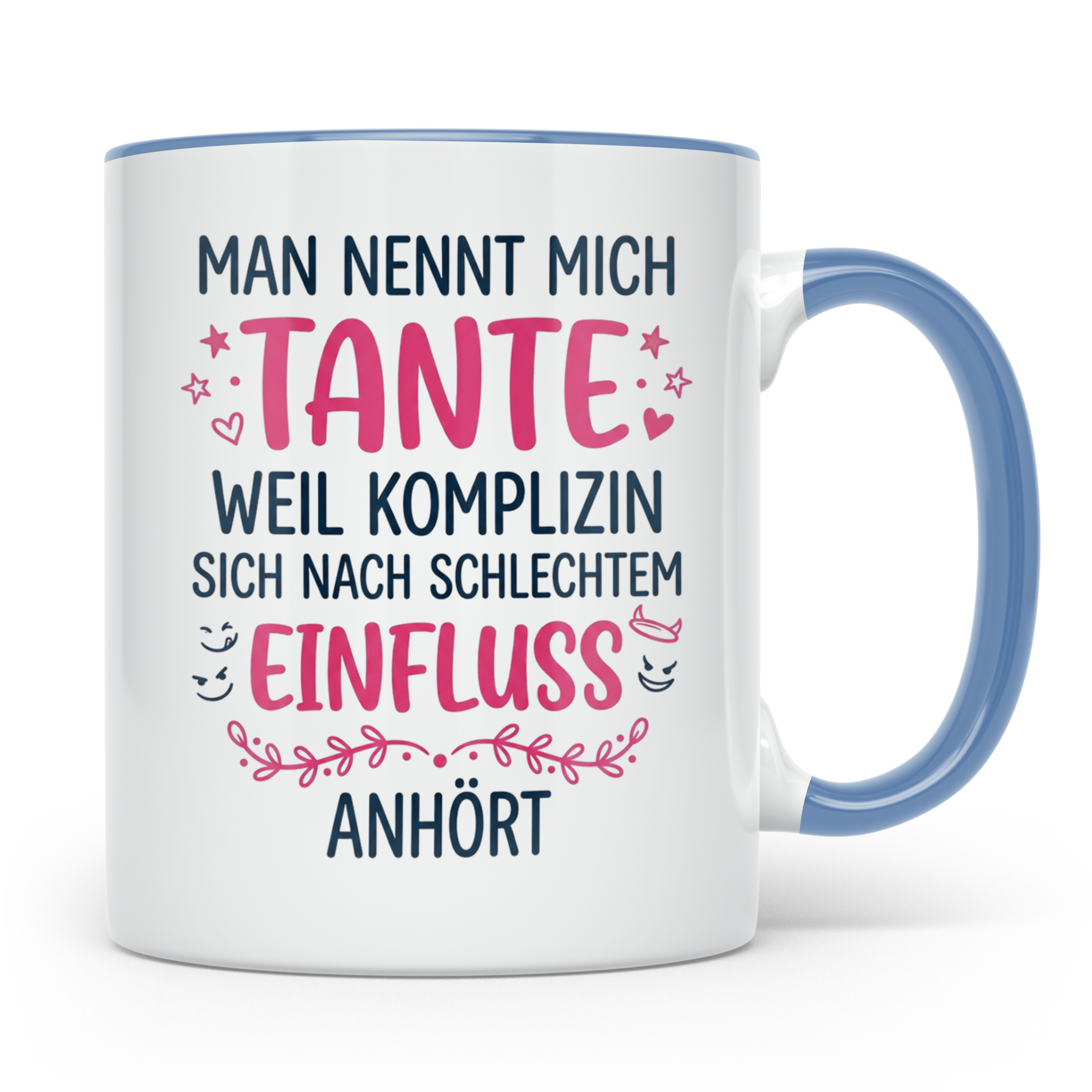 Tante Tasse mit Spruch Komplizin schlechter Einfluss | Lusti – Blau [farbe:blau]