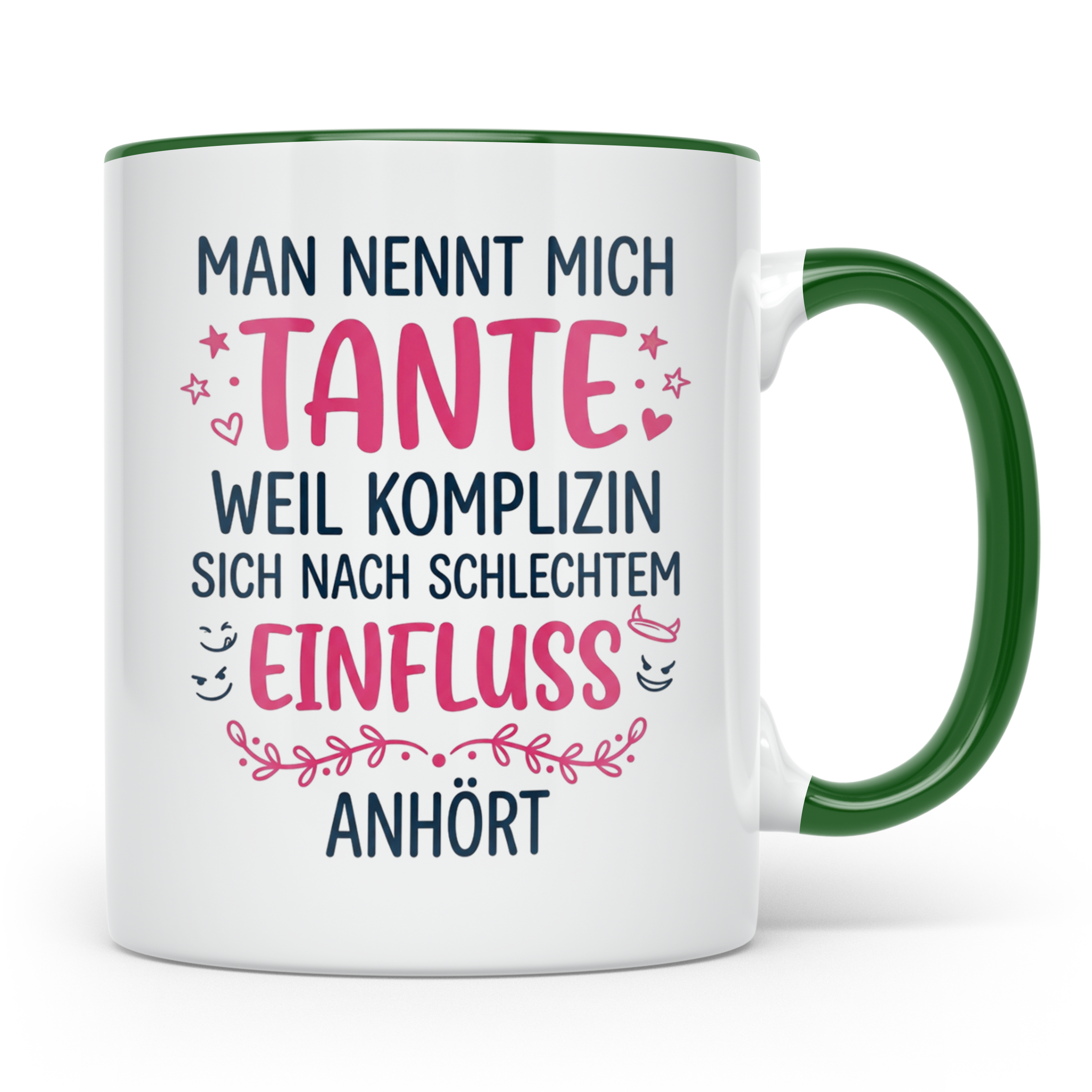Tante Tasse mit Spruch Komplizin schlechter Einfluss | Lusti – Grün [farbe:grün]
