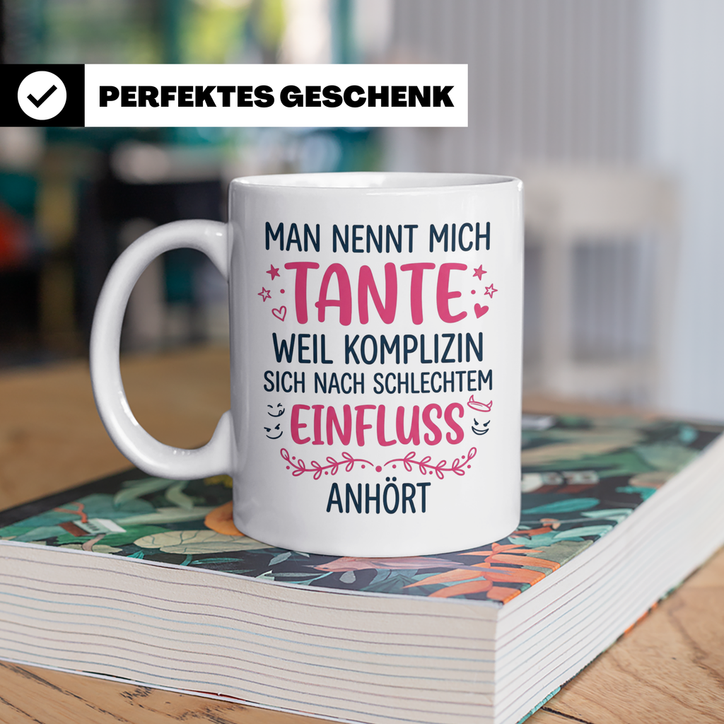 Tante Tasse mit Spruch Komplizin schlechter Einfluss | Lusti – Weiß [farbe:weiß]