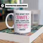 Tante Tasse mit Spruch Komplizin schlechter Einfluss | Lusti – Weiß [farbe:weiß]