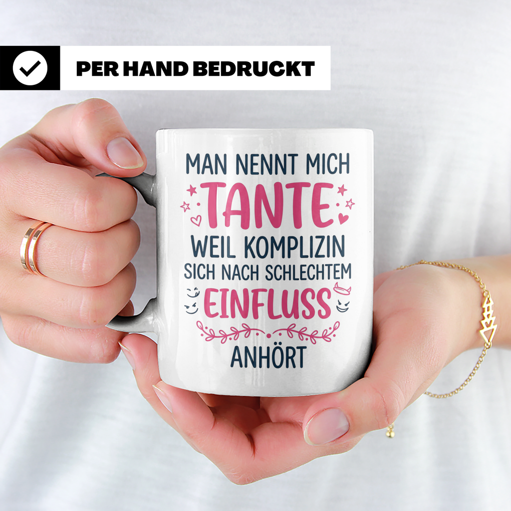 Tante Tasse mit Spruch Komplizin schlechter Einfluss | Lusti – Weiß [farbe:weiß]