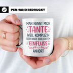 Tante Tasse mit Spruch Komplizin schlechter Einfluss | Lusti – Weiß [farbe:weiß]