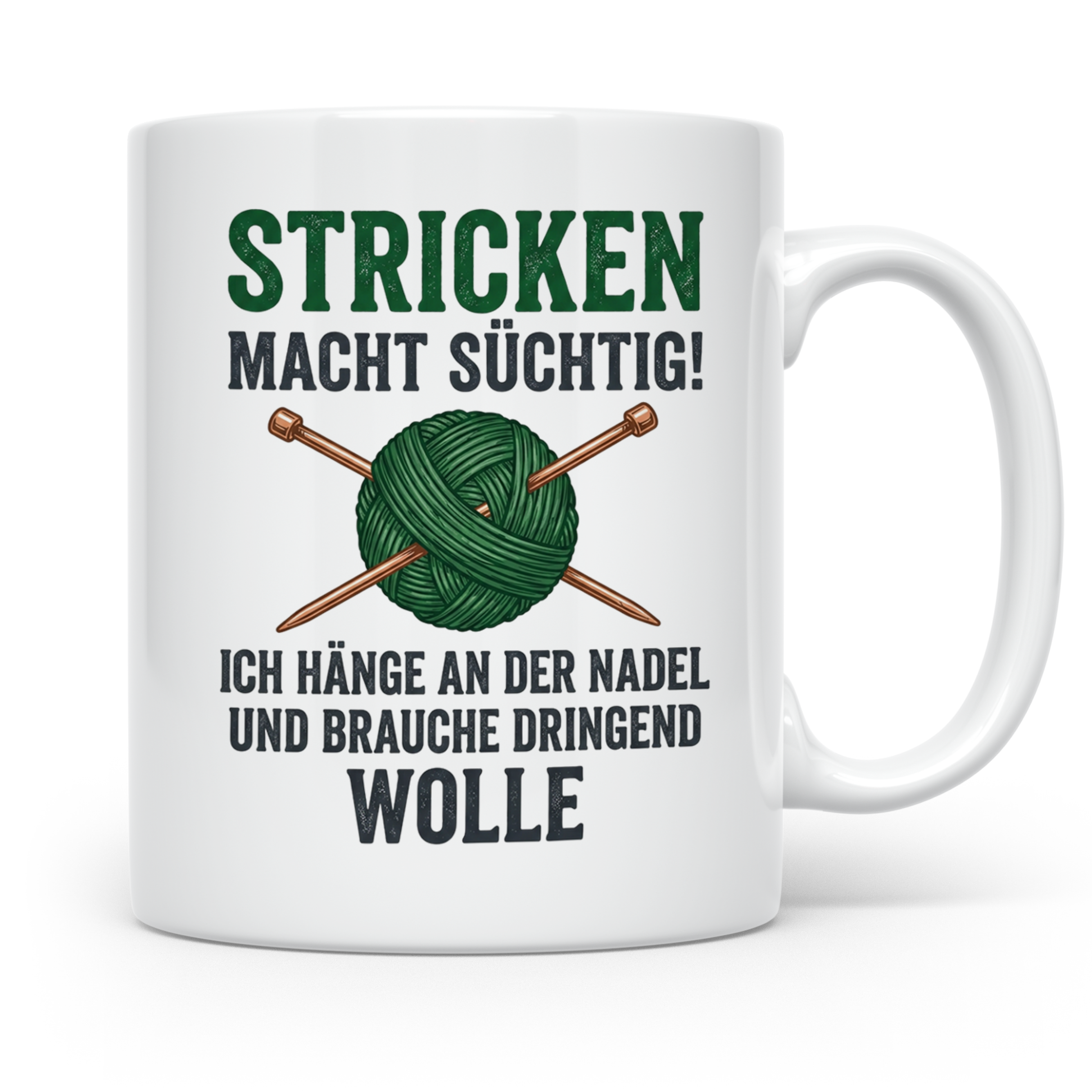 Stricken Tasse mit Spruch | Wolle & Stricknadeln Motiv | Lus – Weiß [farbe:weiß]