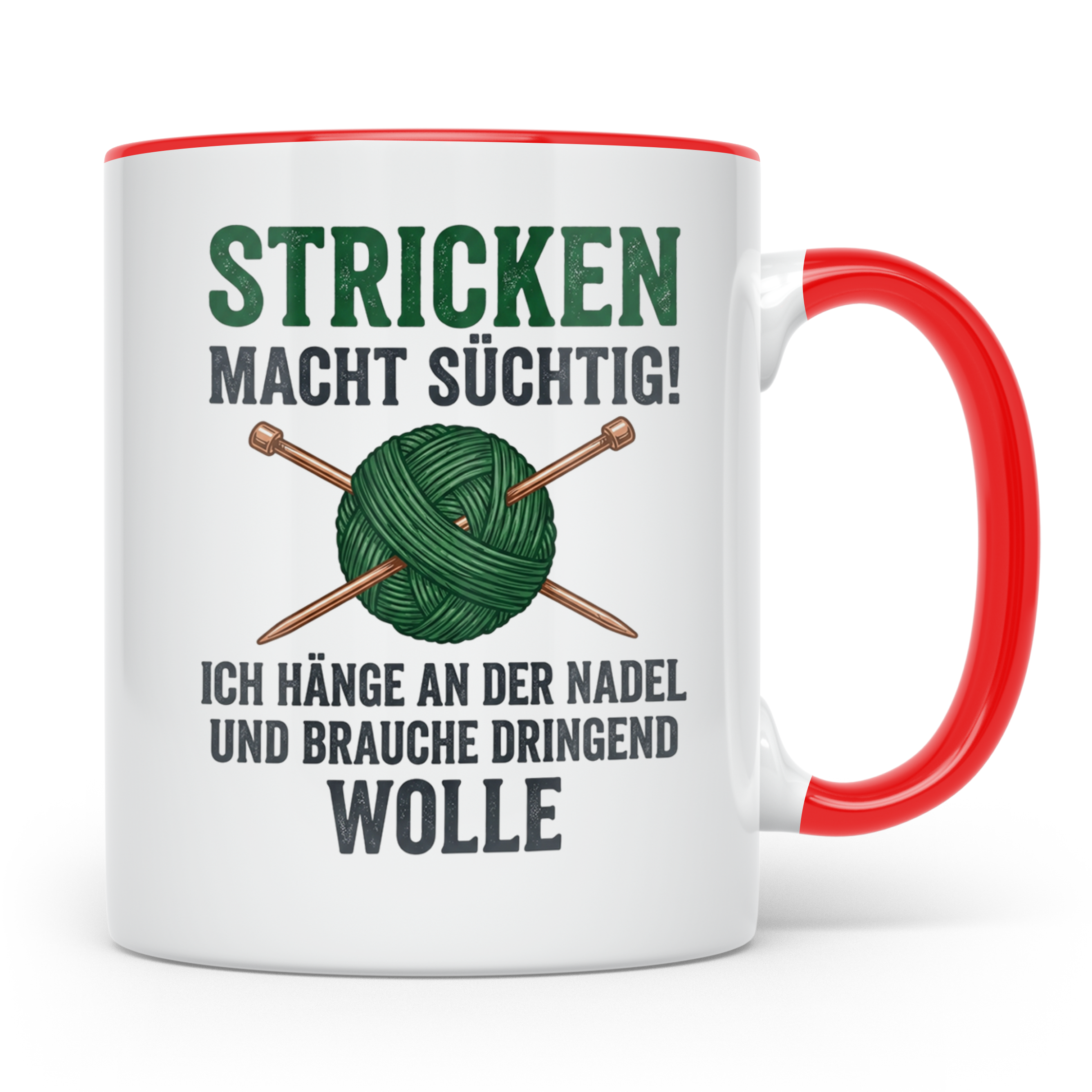 Stricken Tasse mit Spruch | Wolle & Stricknadeln Motiv | Lus – Rot [farbe:rot]