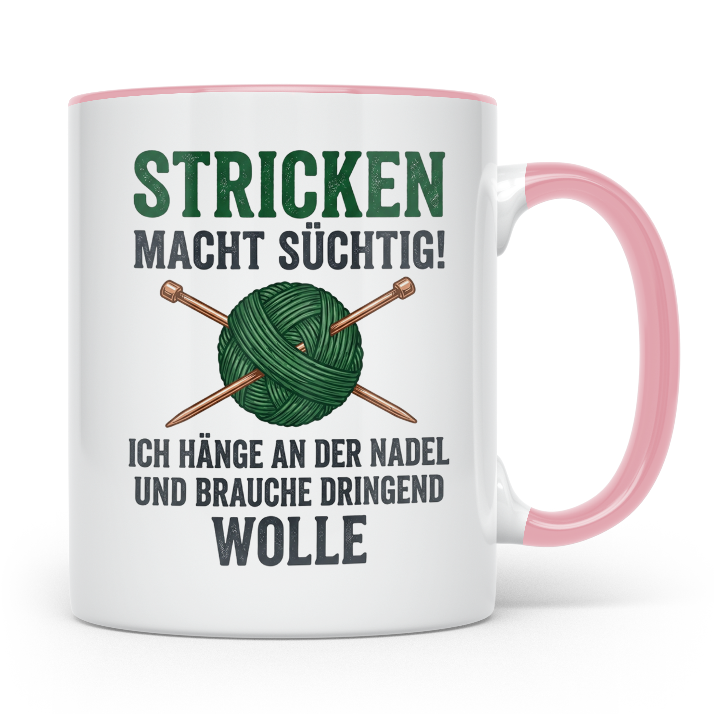 Stricken Tasse mit Spruch | Wolle & Stricknadeln Motiv | Lus – Rosa [farbe:rosa]