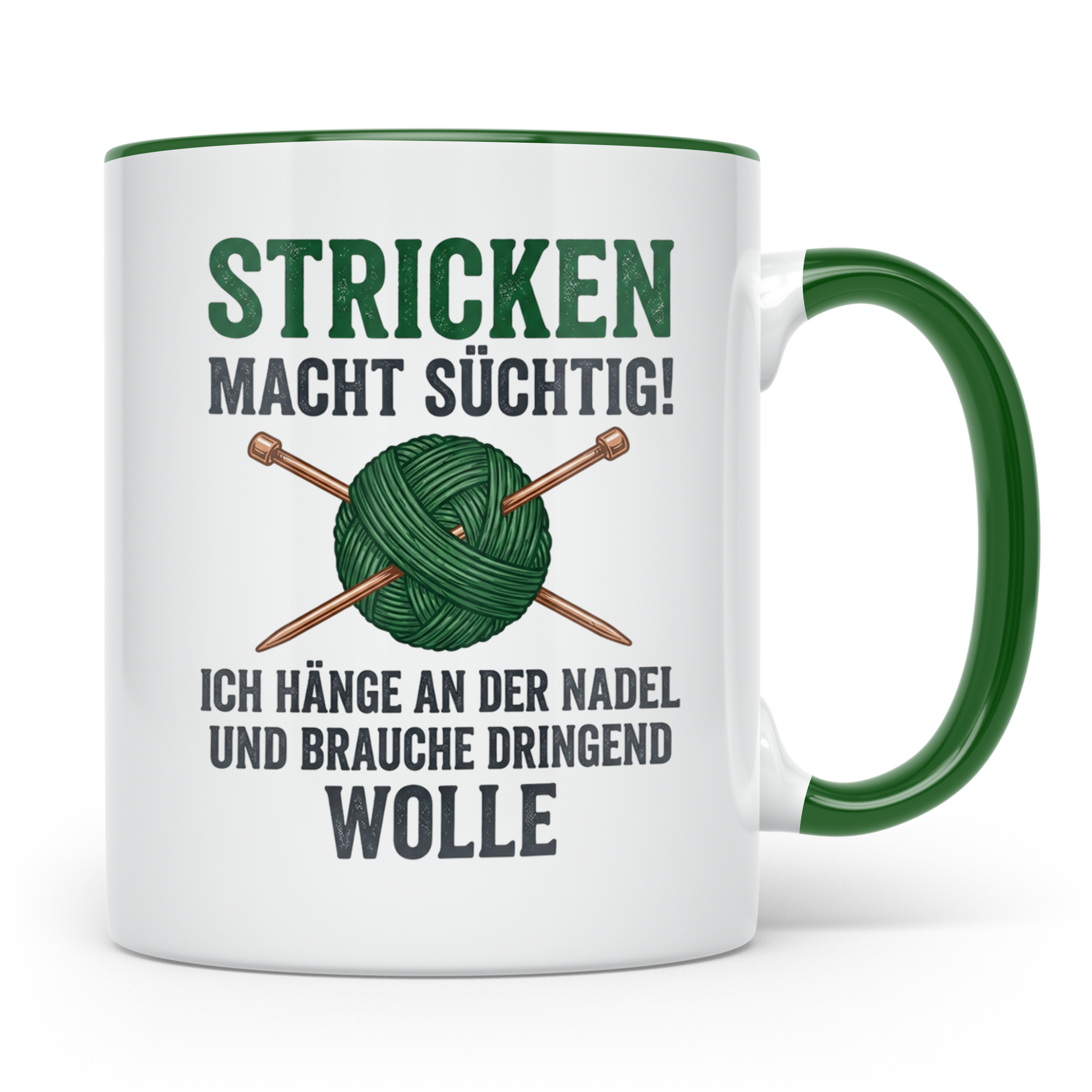 Stricken Tasse mit Spruch | Wolle & Stricknadeln Motiv | Lus – Grün [farbe:grün]