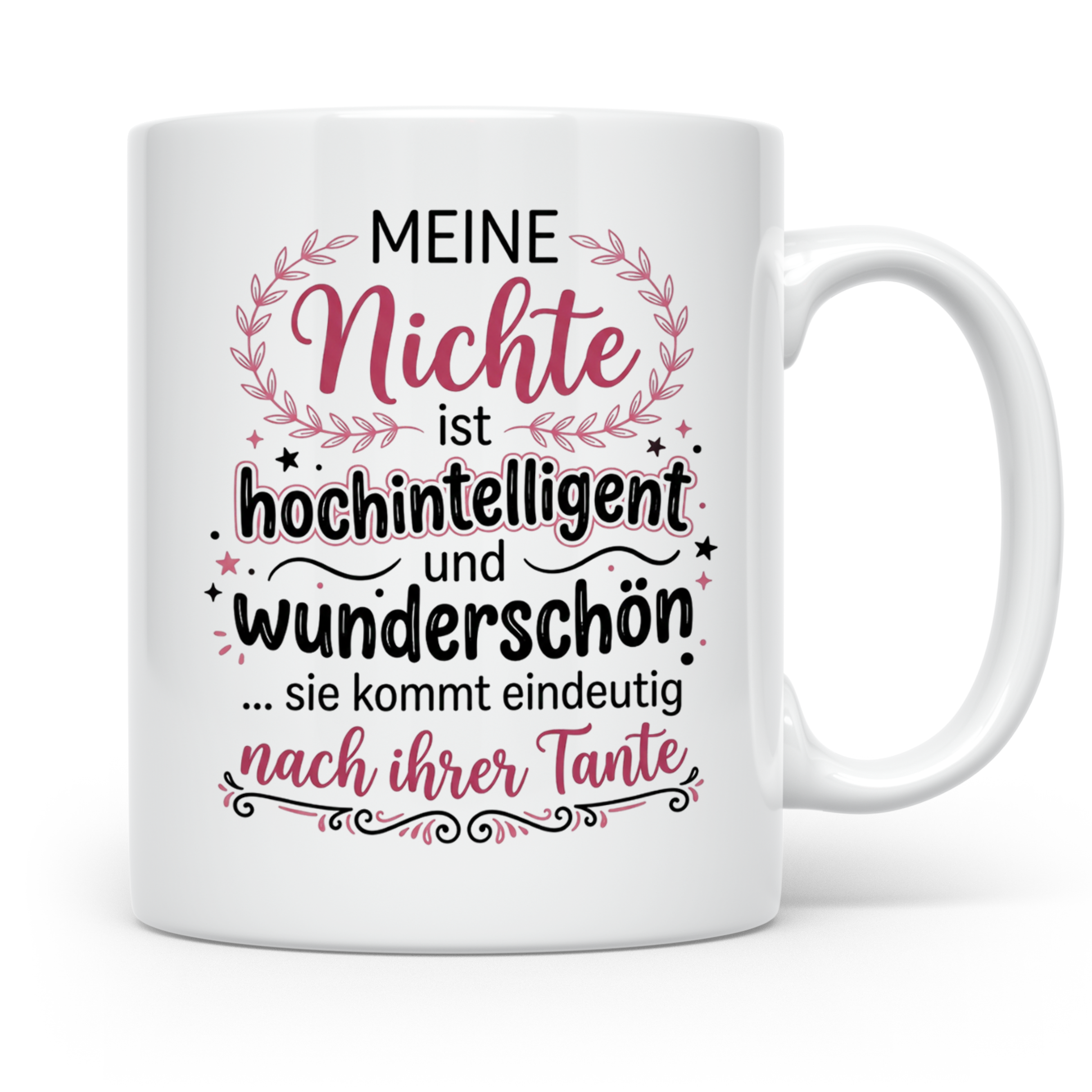 Tante Nichte Tasse mit Spruch Meine Nichte ist hochintellige – Weiß [farbe:weiß]