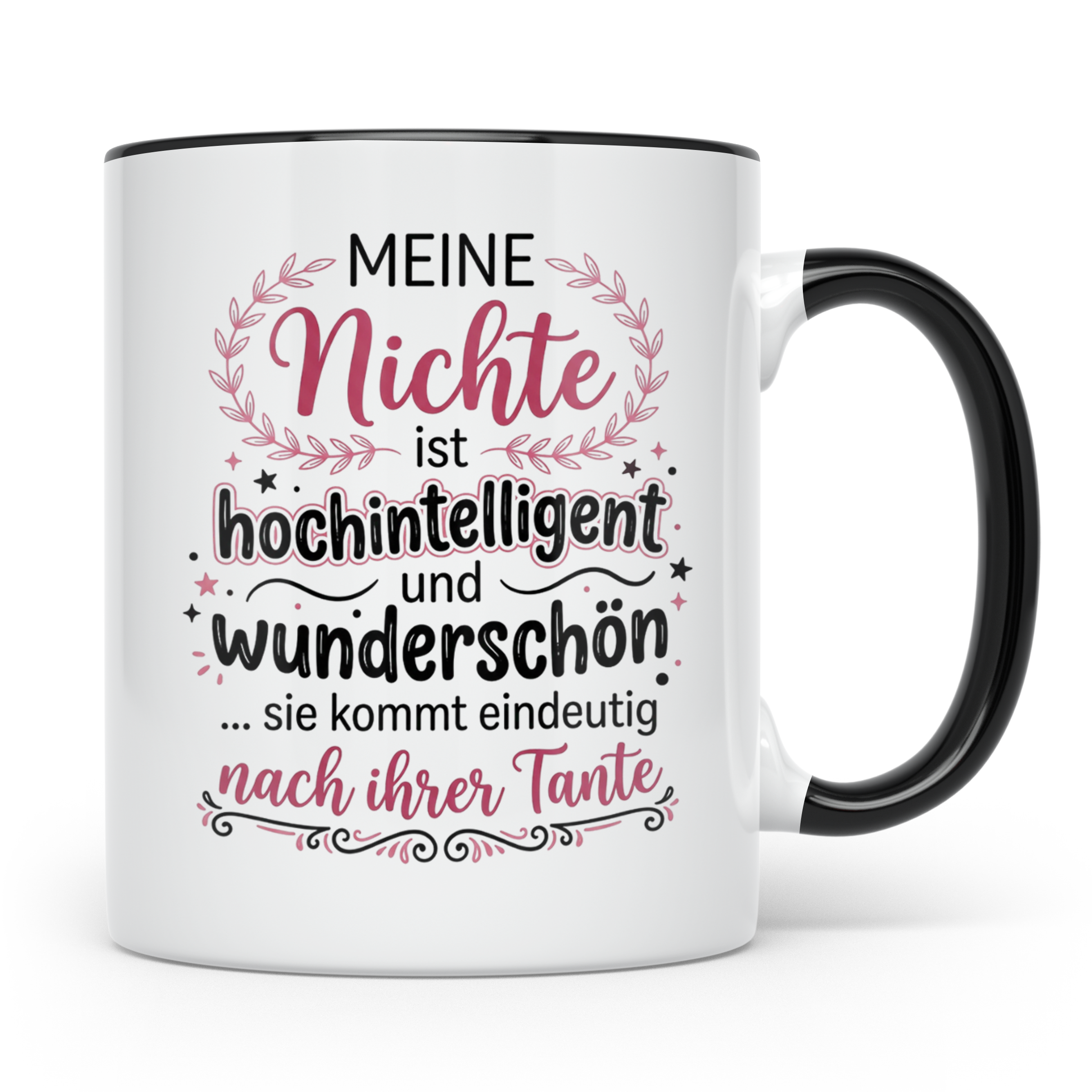 Tante Nichte Tasse mit Spruch Meine Nichte ist hochintellige – Schwarz [farbe:schwarz]