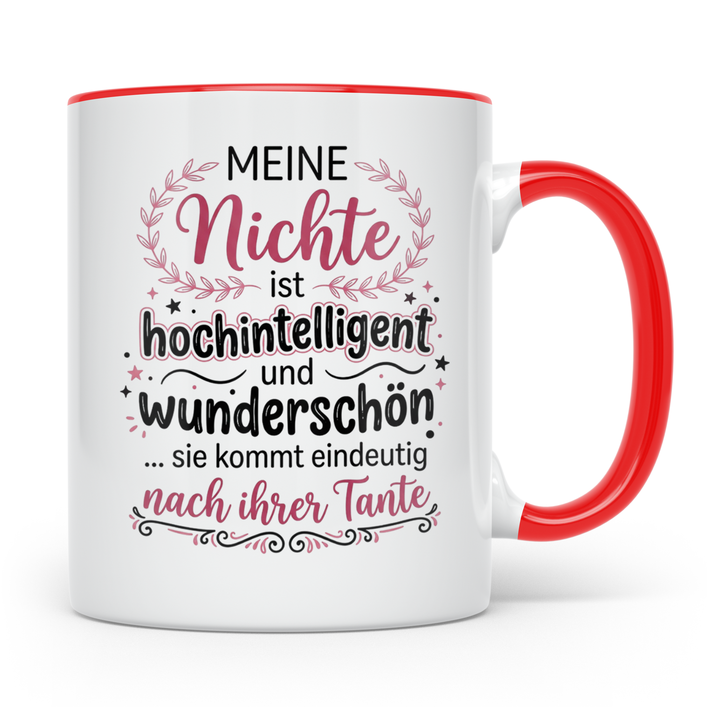 Tante Nichte Tasse mit Spruch Meine Nichte ist hochintellige – Rot [farbe:rot]