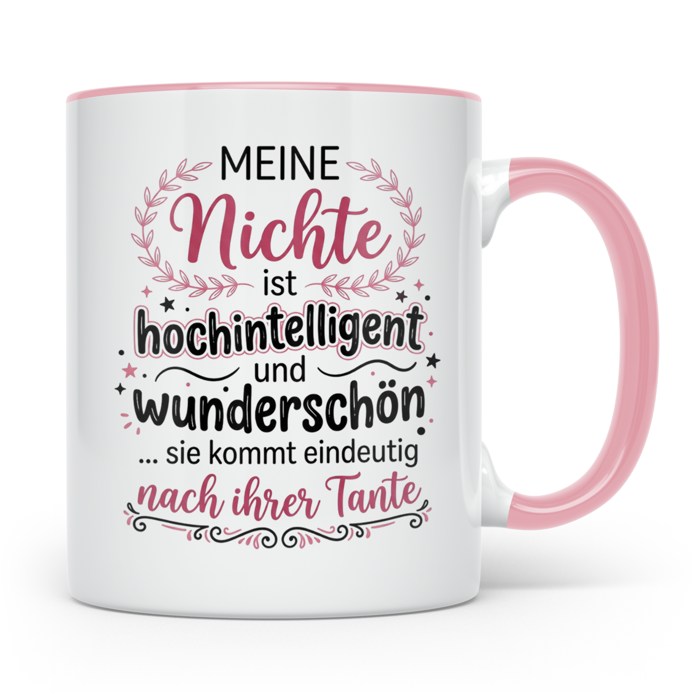 Tante Nichte Tasse mit Spruch Meine Nichte ist hochintellige – Rosa [farbe:rosa]