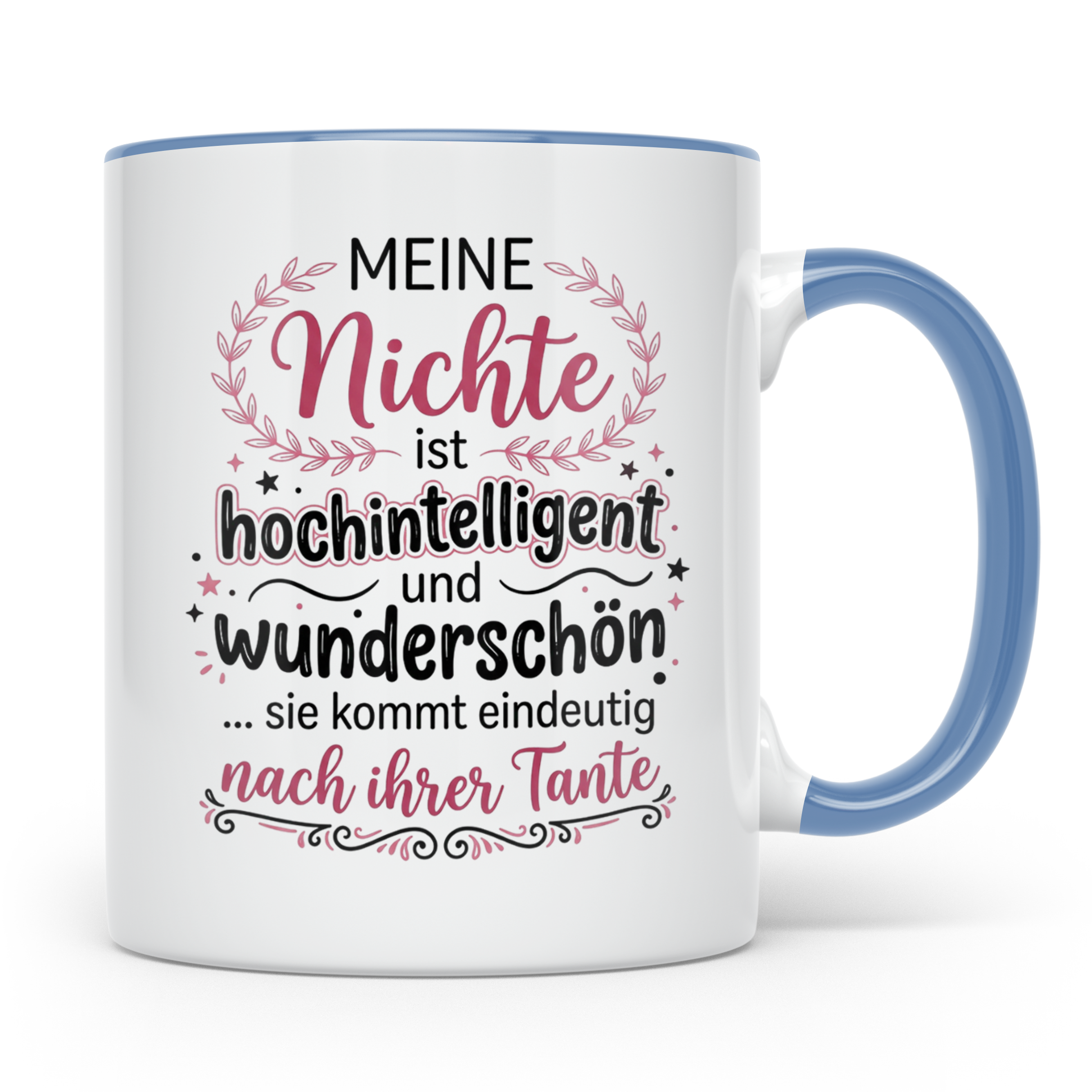 Tante Nichte Tasse mit Spruch Meine Nichte ist hochintellige – Blau [farbe:blau]