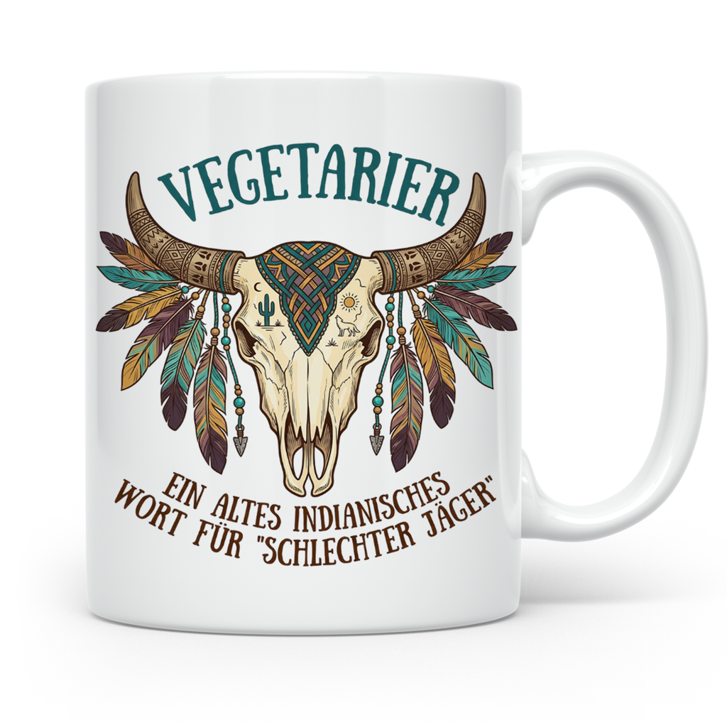 Anti Vegetarier Tasse mit Spruch 'Schlechter Jäger' für Flei – Weiß [farbe:weiß]