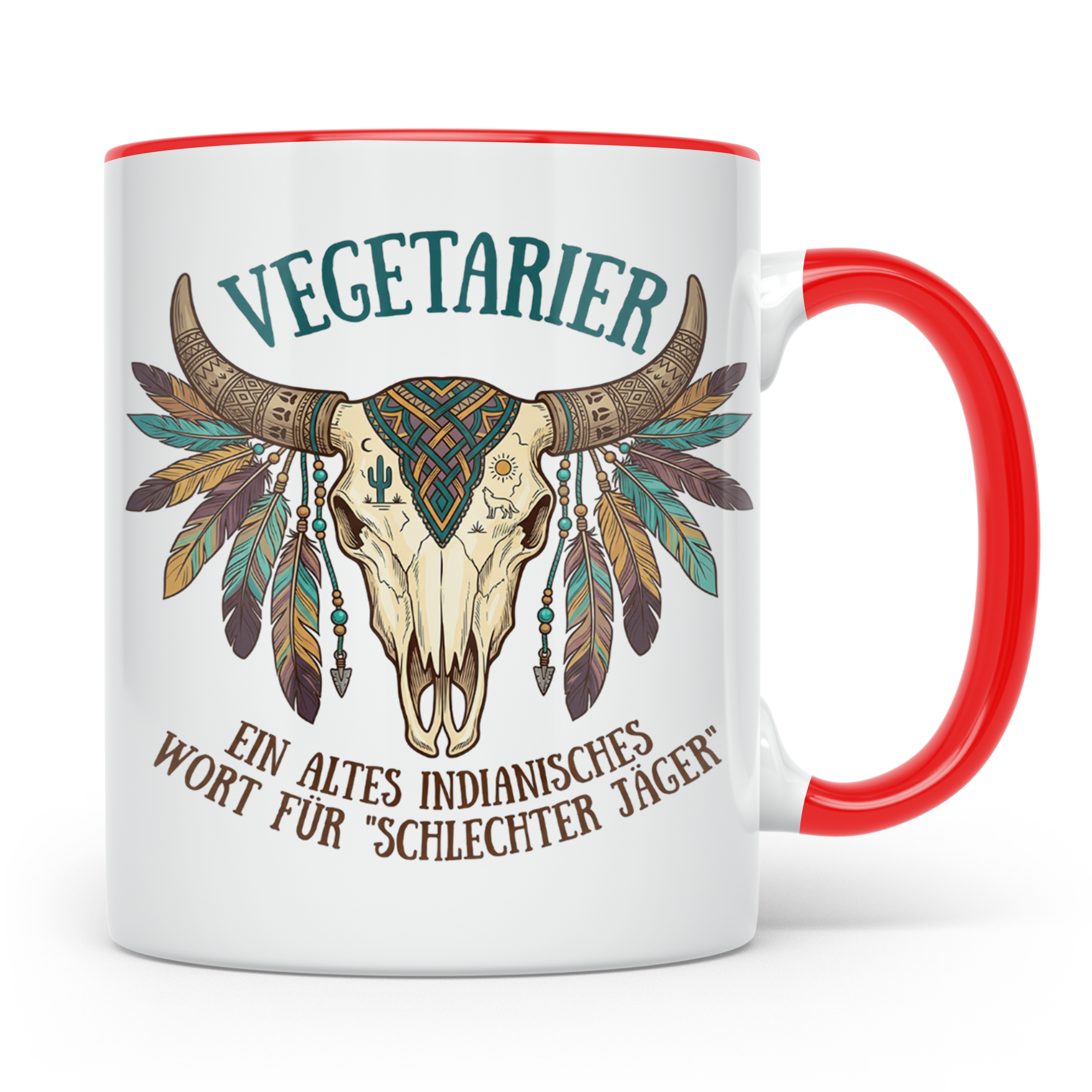 Anti Vegetarier Tasse mit Spruch 'Schlechter Jäger' für Flei – Rot [farbe:rot]