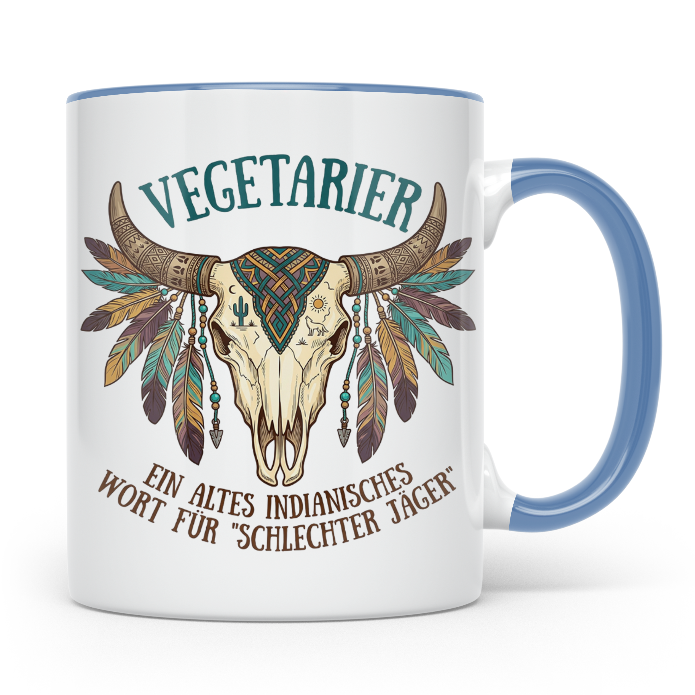 Anti Vegetarier Tasse mit Spruch 'Schlechter Jäger' für Flei – Blau [farbe:blau]