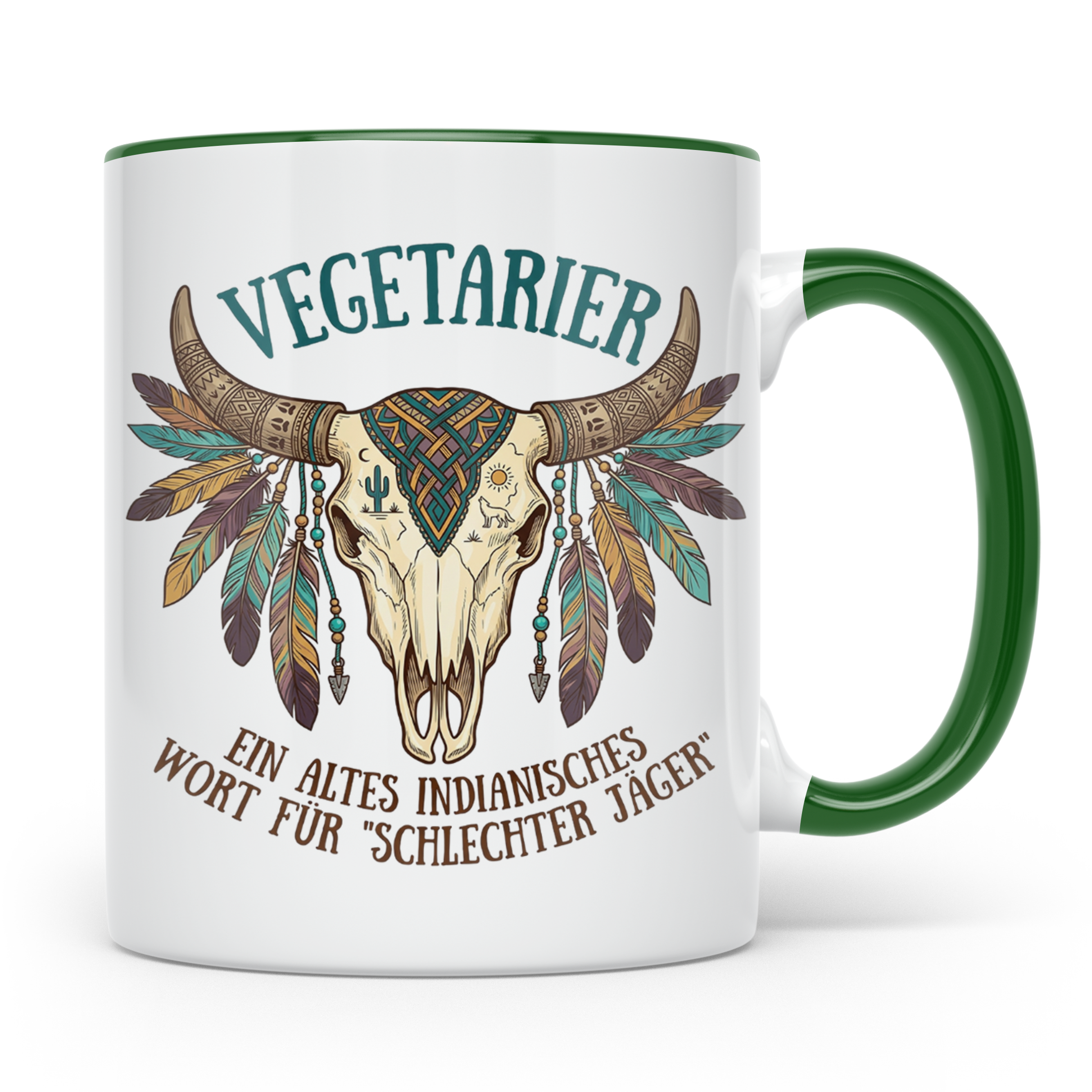 Anti Vegetarier Tasse mit Spruch 'Schlechter Jäger' für Flei – Grün [farbe:grün]
