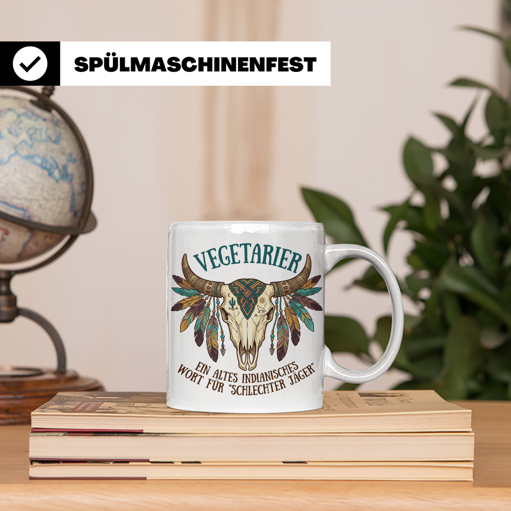 Anti Vegetarier Tasse mit Spruch 'Schlechter Jäger' für Flei – Weiß [farbe:weiß]