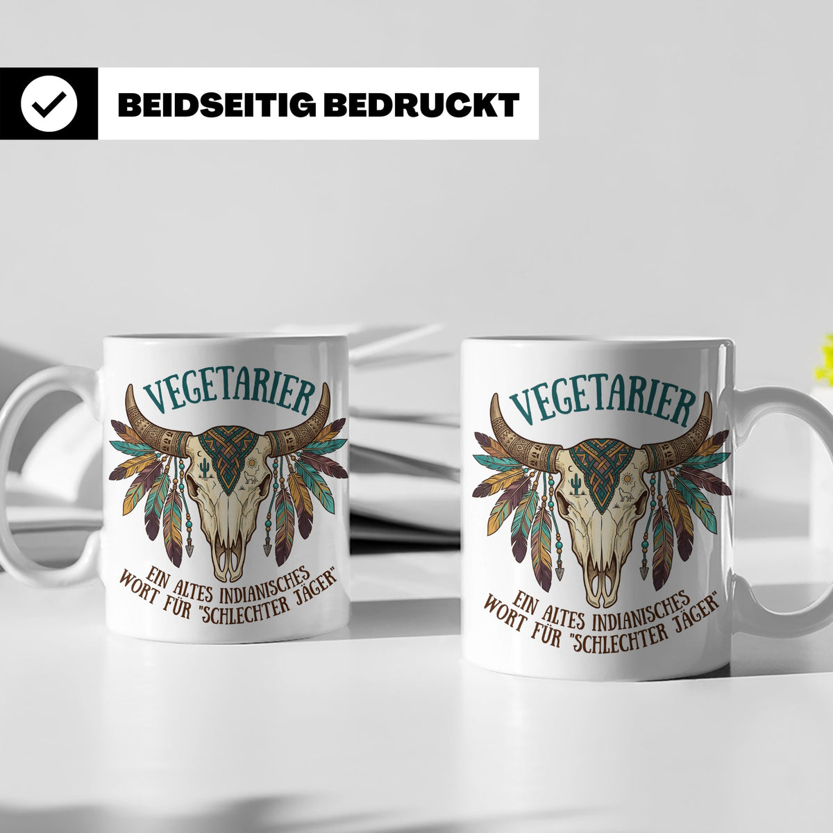 Anti Vegetarier Tasse mit Spruch 'Schlechter Jäger' für Flei – Weiß [farbe:weiß]