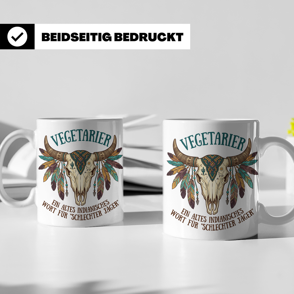 Anti Vegetarier Tasse mit Spruch 'Schlechter Jäger' für Flei – Weiß [farbe:weiß]