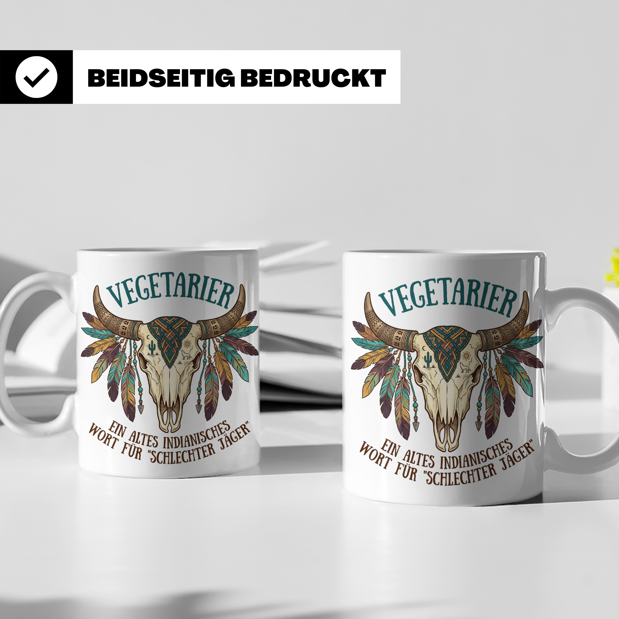 Anti Vegetarier Tasse mit Spruch 'Schlechter Jäger' für Flei – Weiß [farbe:weiß]