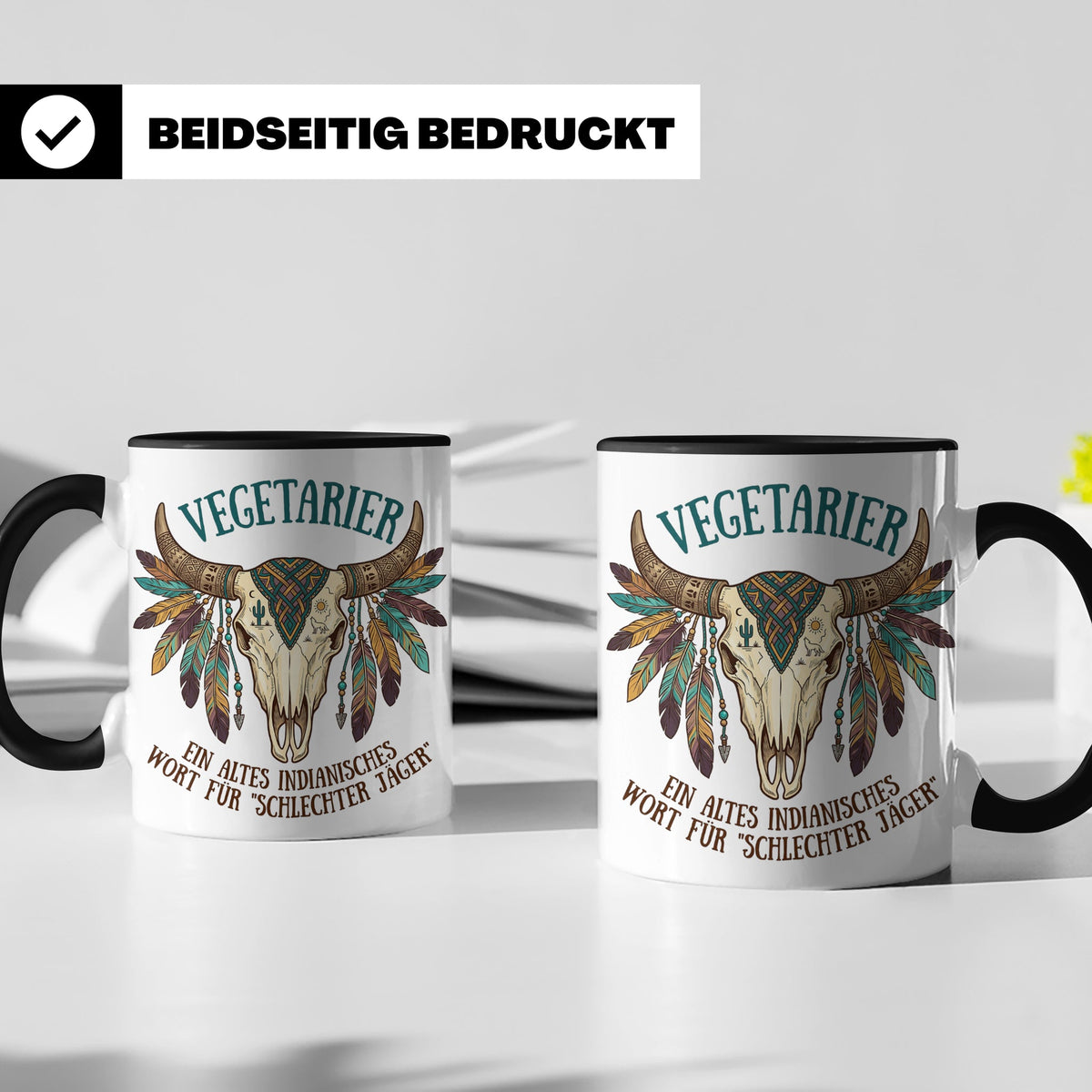 Anti Vegetarier Tasse mit Spruch 'Schlechter Jäger' für Flei – Schwarz [farbe:schwarz]