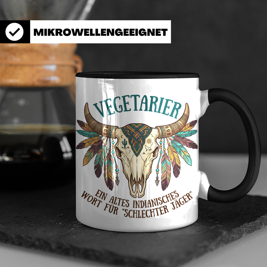 Anti Vegetarier Tasse mit Spruch 'Schlechter Jäger' für Flei – Schwarz [farbe:schwarz]
