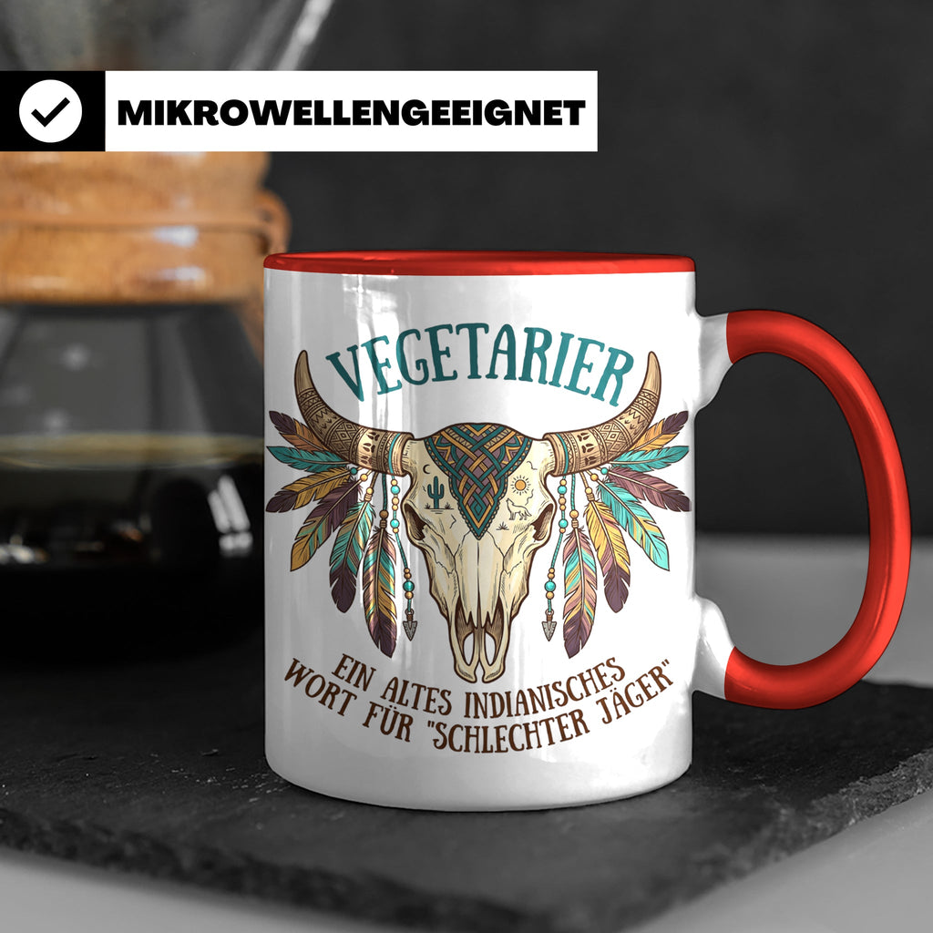 Anti Vegetarier Tasse mit Spruch 'Schlechter Jäger' für Flei – Rot [farbe:rot]