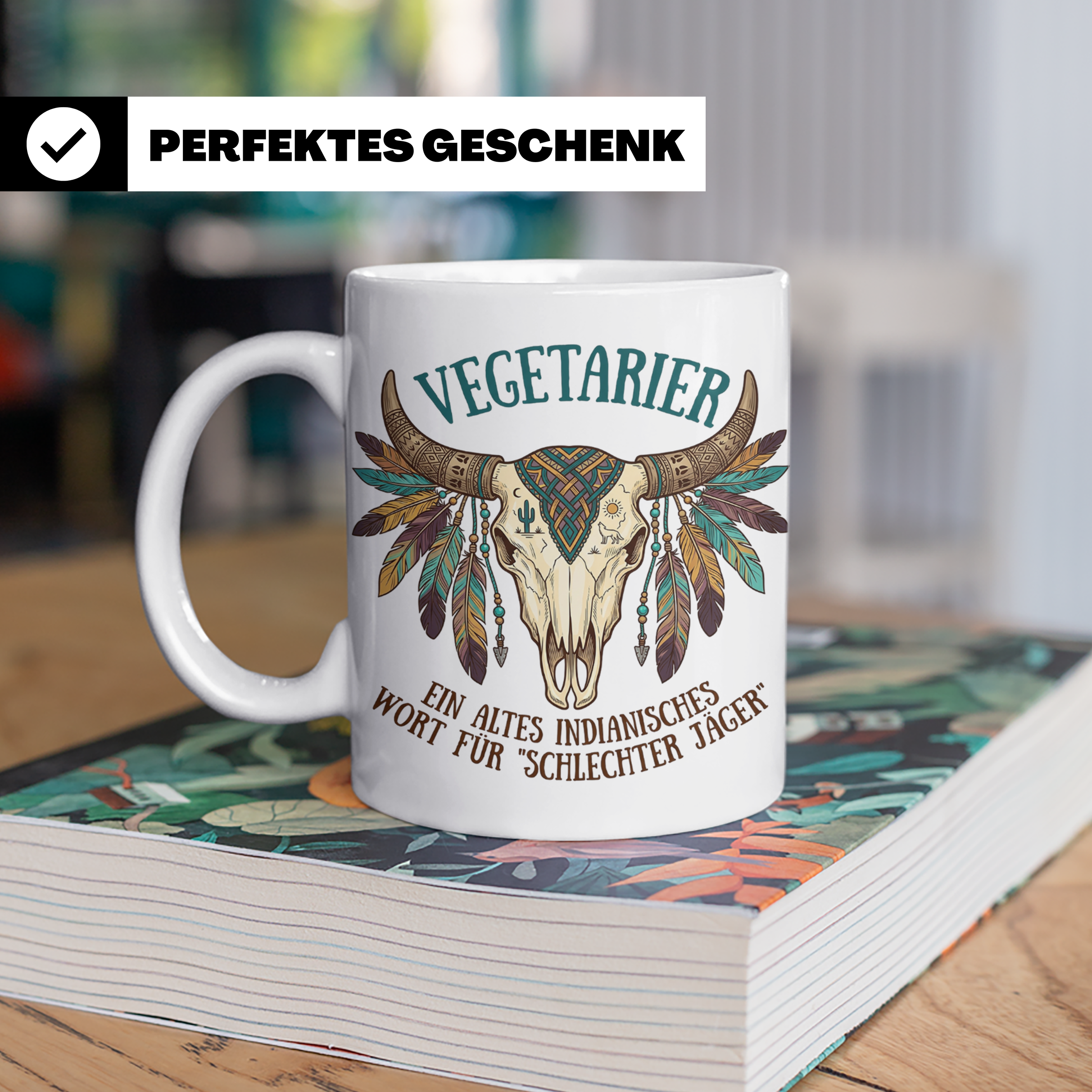 Anti Vegetarier Tasse mit Spruch 'Schlechter Jäger' für Flei – Weiß [farbe:weiß]