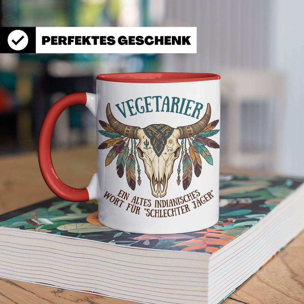 Anti Vegetarier Tasse mit Spruch 'Schlechter Jäger' für Flei – Rot [farbe:rot]
