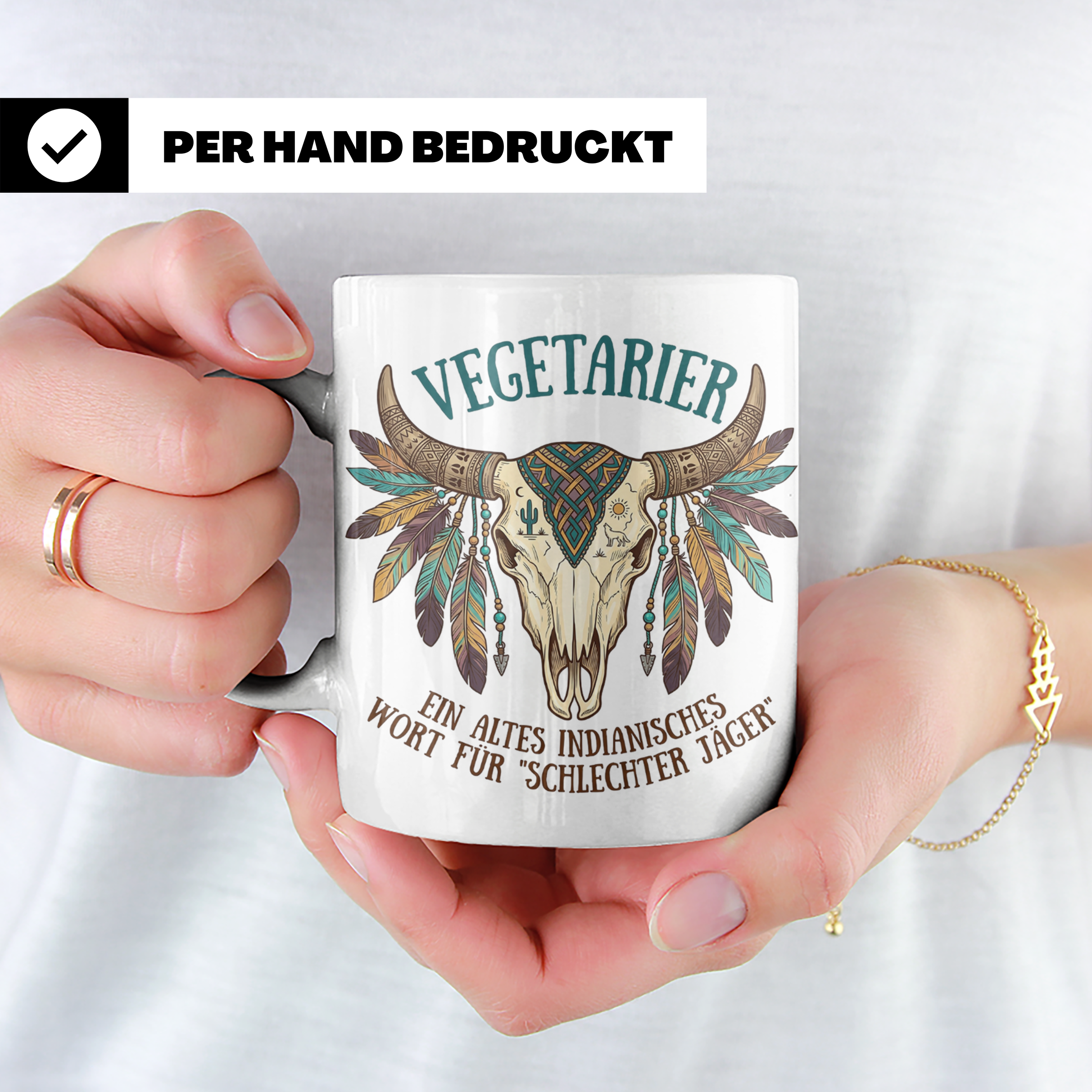 Anti Vegetarier Tasse mit Spruch 'Schlechter Jäger' für Flei – Weiß [farbe:weiß]