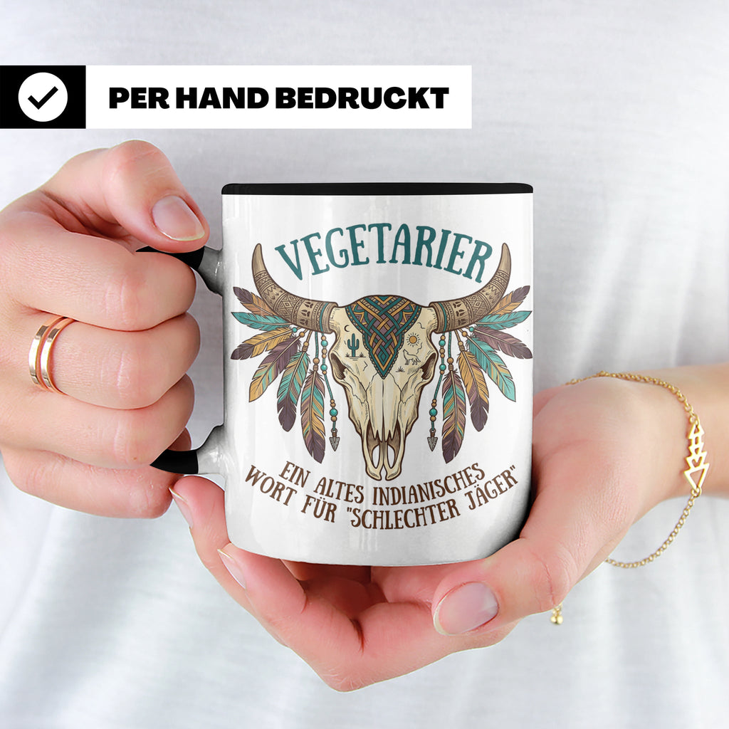 Anti Vegetarier Tasse mit Spruch 'Schlechter Jäger' für Flei – Schwarz [farbe:schwarz]