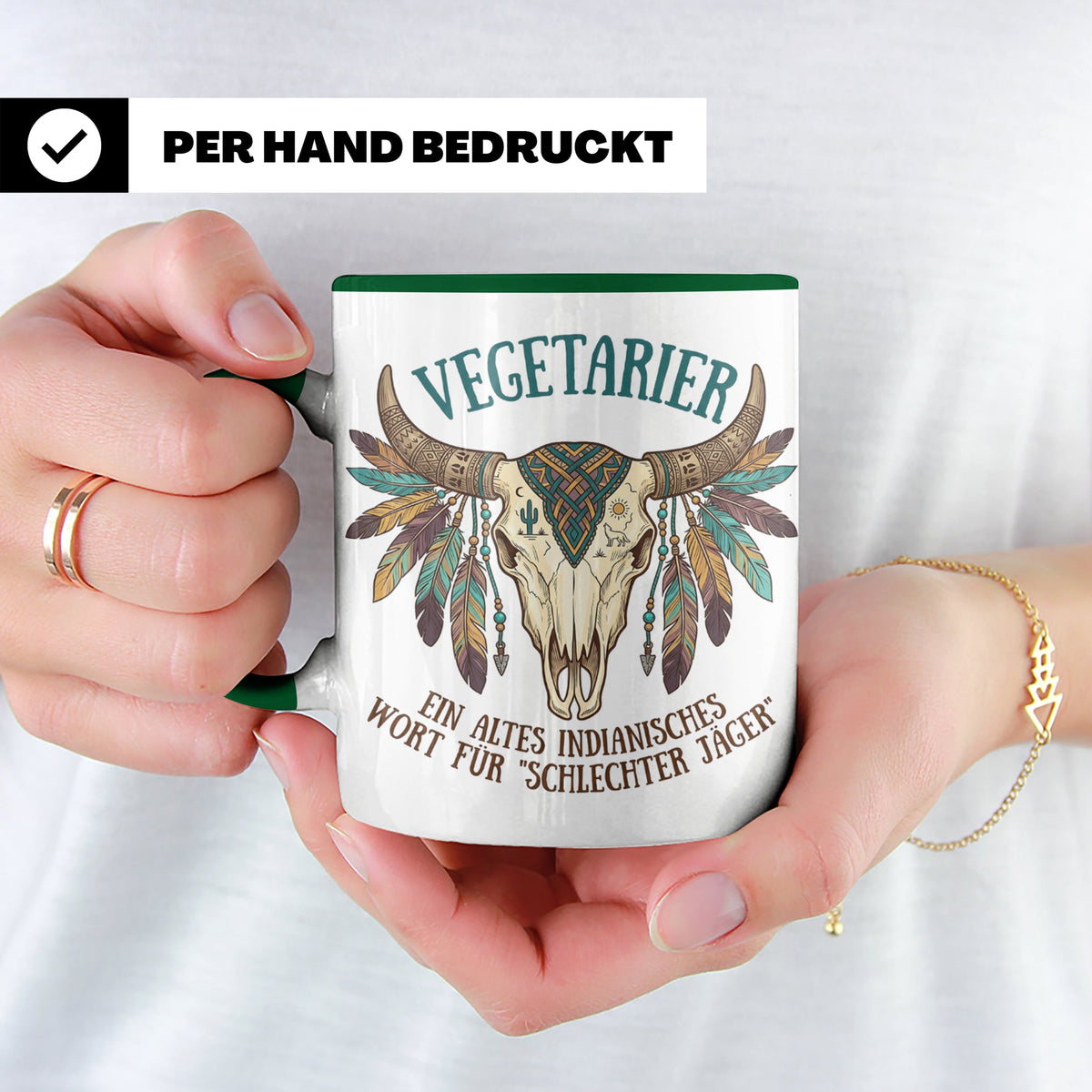Anti Vegetarier Tasse mit Spruch 'Schlechter Jäger' für Flei – Grün [farbe:grün]