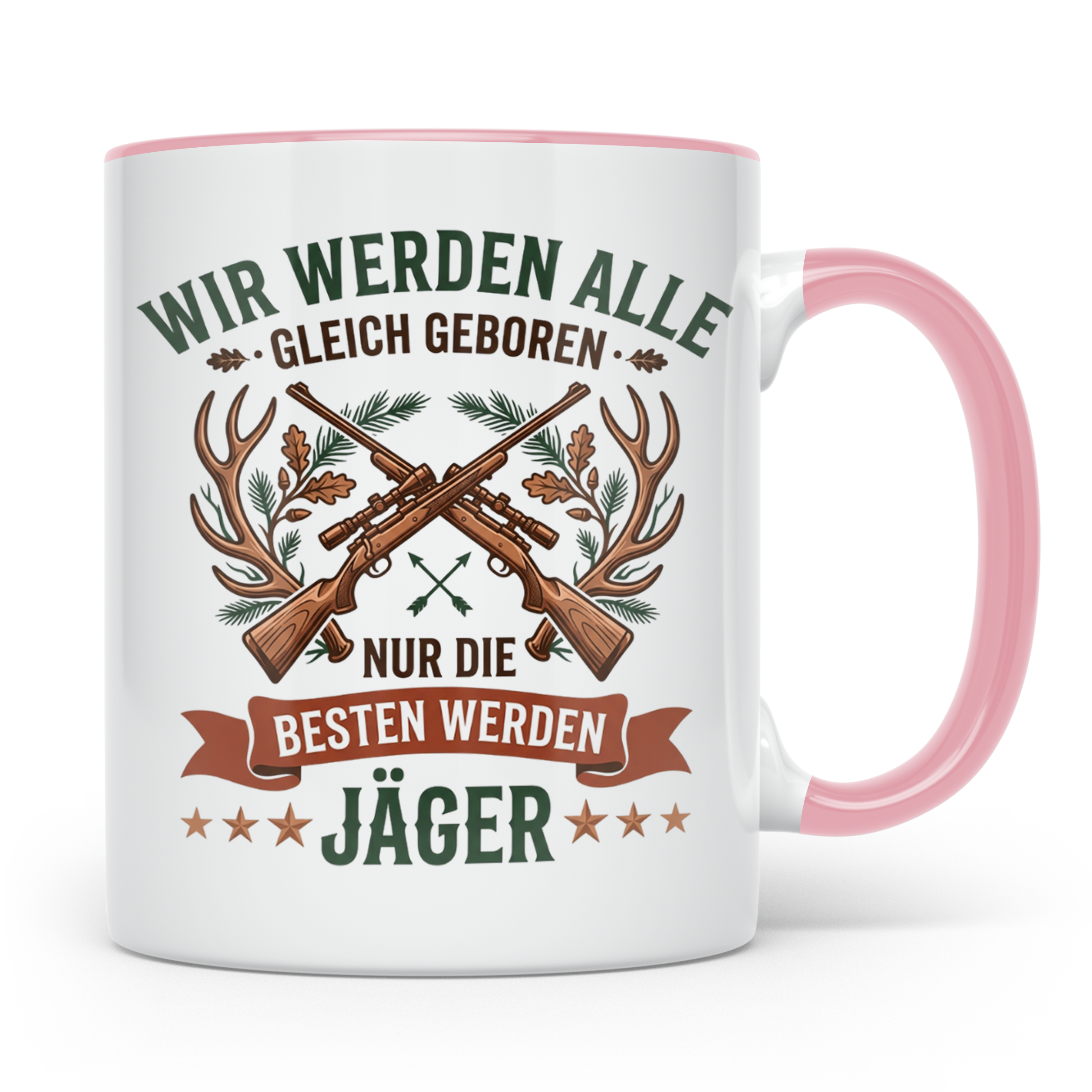 Jäger Tasse mit Spruch Nur die Besten werden Jäger, Geschenk – Rosa [farbe:rosa]