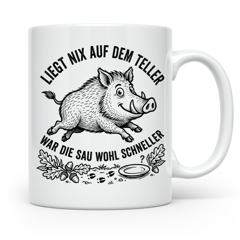 Jäger Tasse Wildschwein Spruch Liegt nix auf dem Teller... G – Weiß [farbe:weiß]