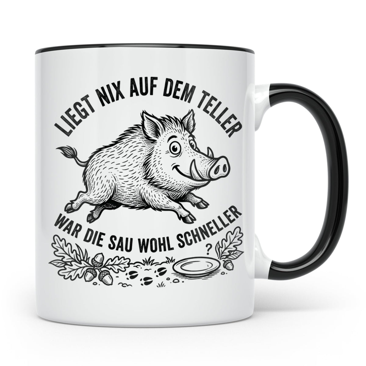 Jäger Tasse Wildschwein Spruch Liegt nix auf dem Teller... G – Schwarz [farbe:schwarz]
