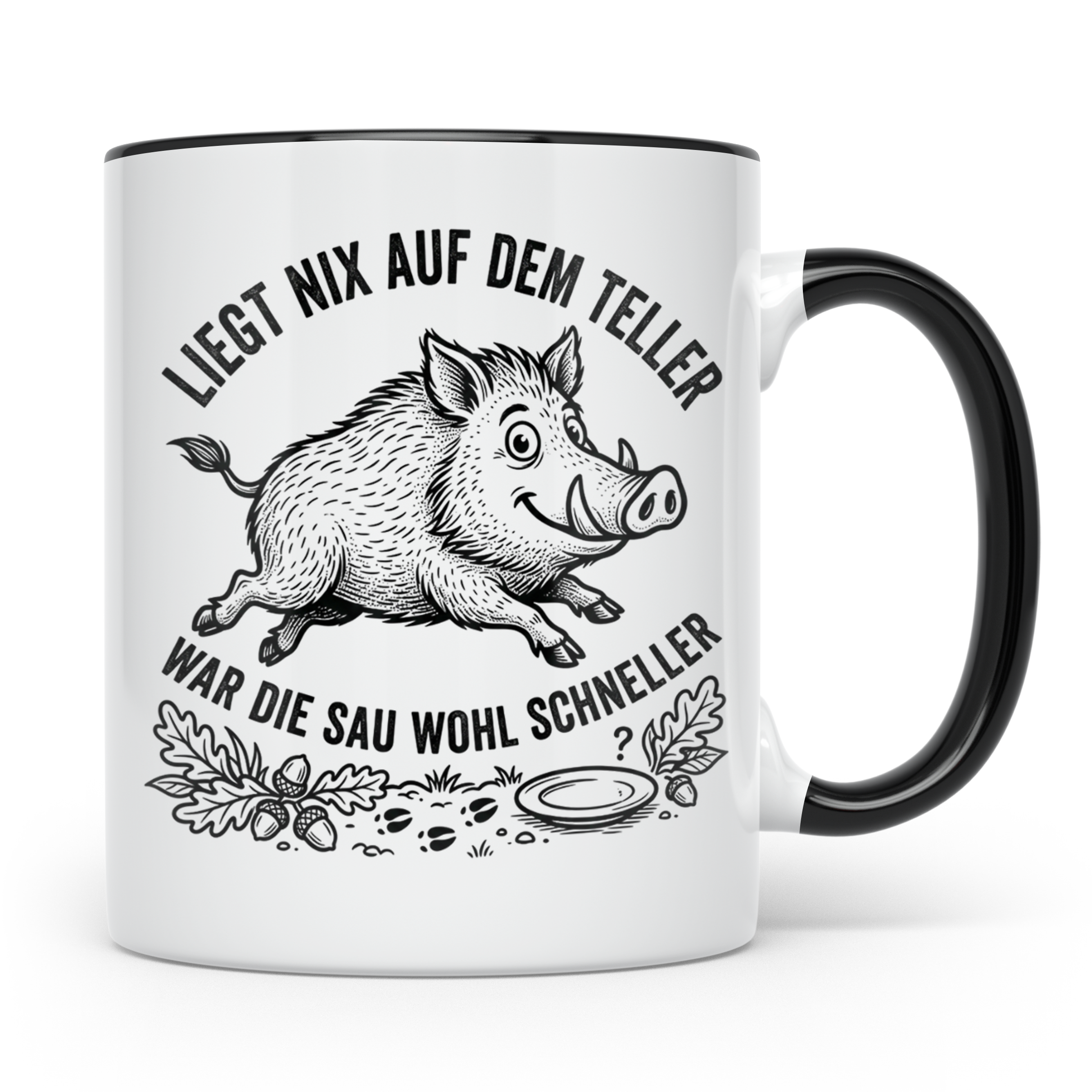 Jäger Tasse Wildschwein Spruch Liegt nix auf dem Teller... G – Schwarz [farbe:schwarz]
