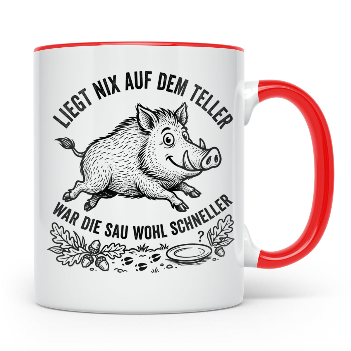 Jäger Tasse Wildschwein Spruch Liegt nix auf dem Teller... G – Rot [farbe:rot]