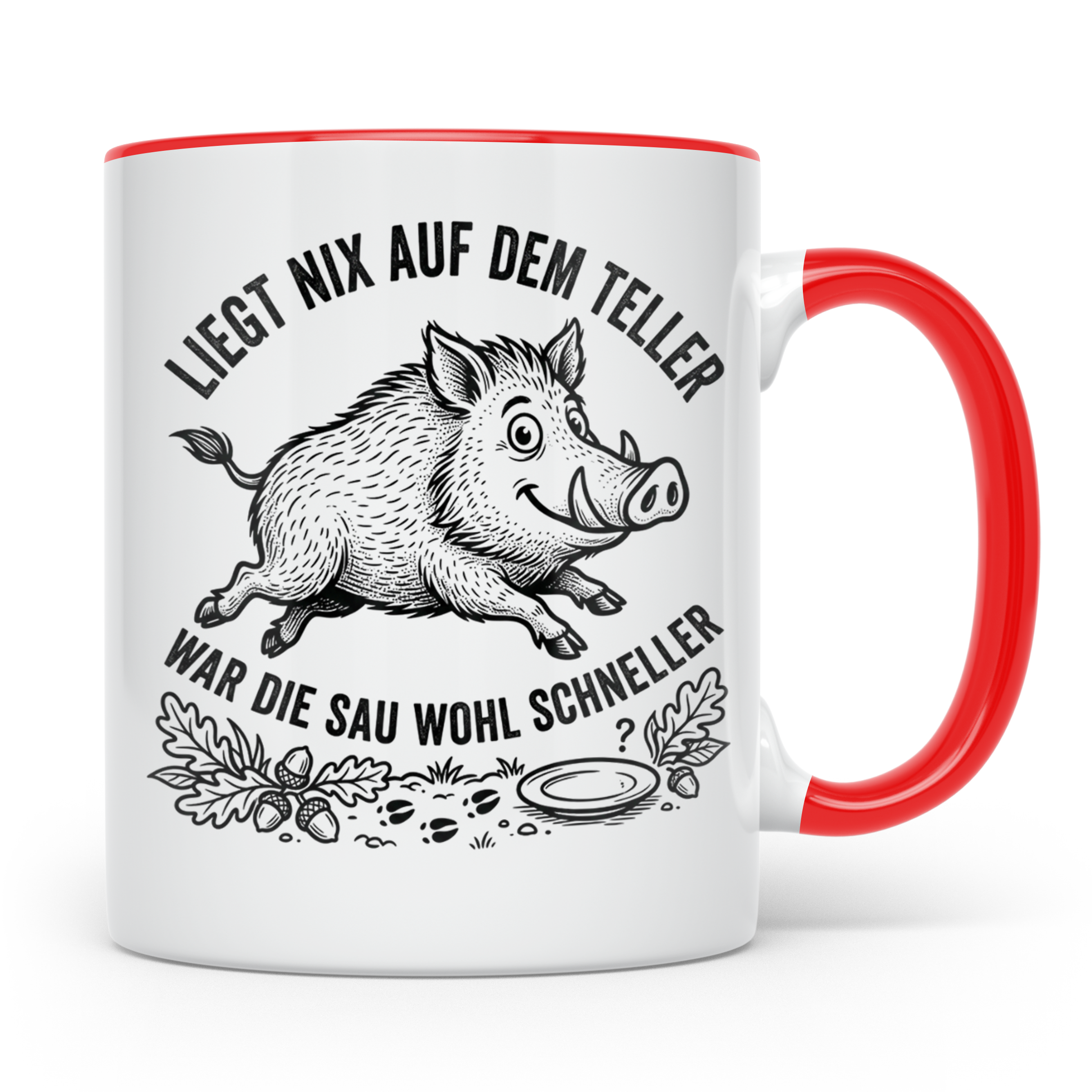 Jäger Tasse Wildschwein Spruch Liegt nix auf dem Teller... G – Rot [farbe:rot]