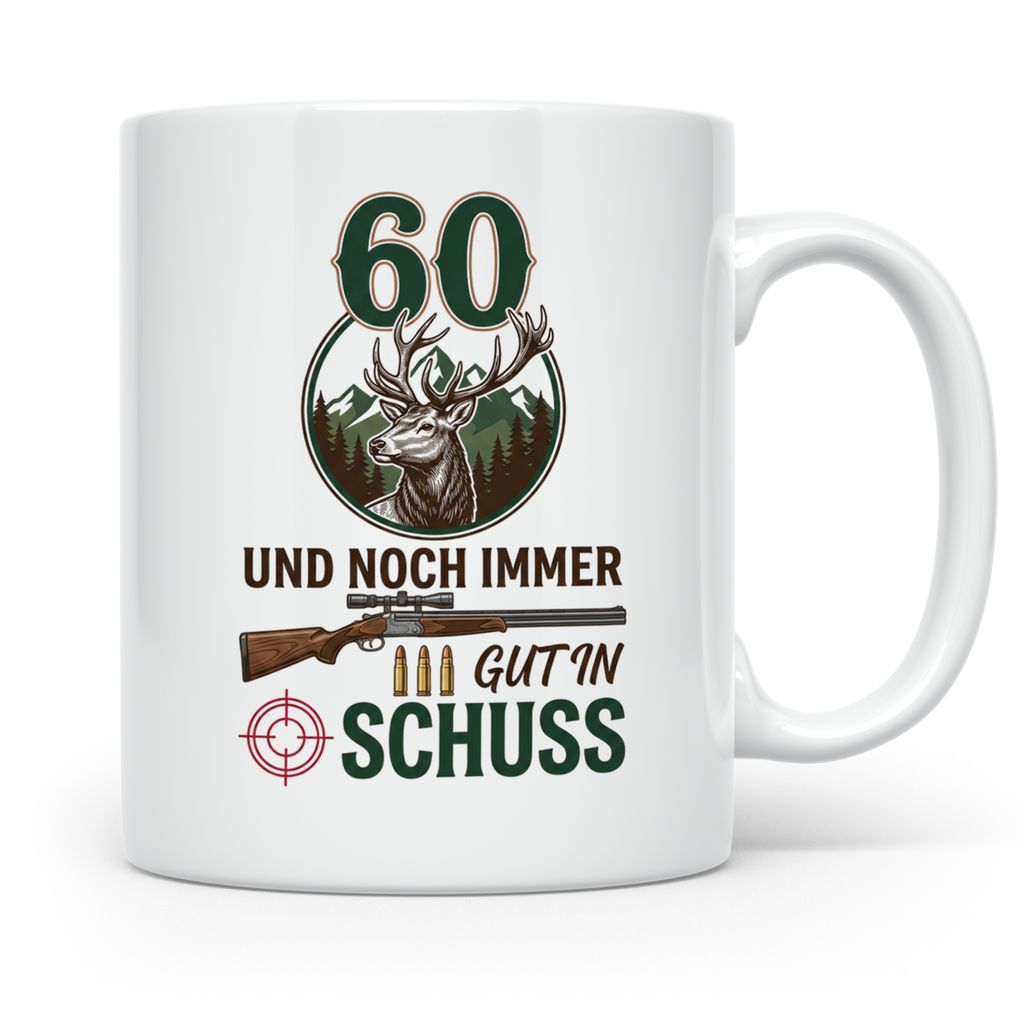 Jäger Tasse 60. Geburtstag Und noch immer gut in Schuss, Ges – Weiß [farbe:weiß]