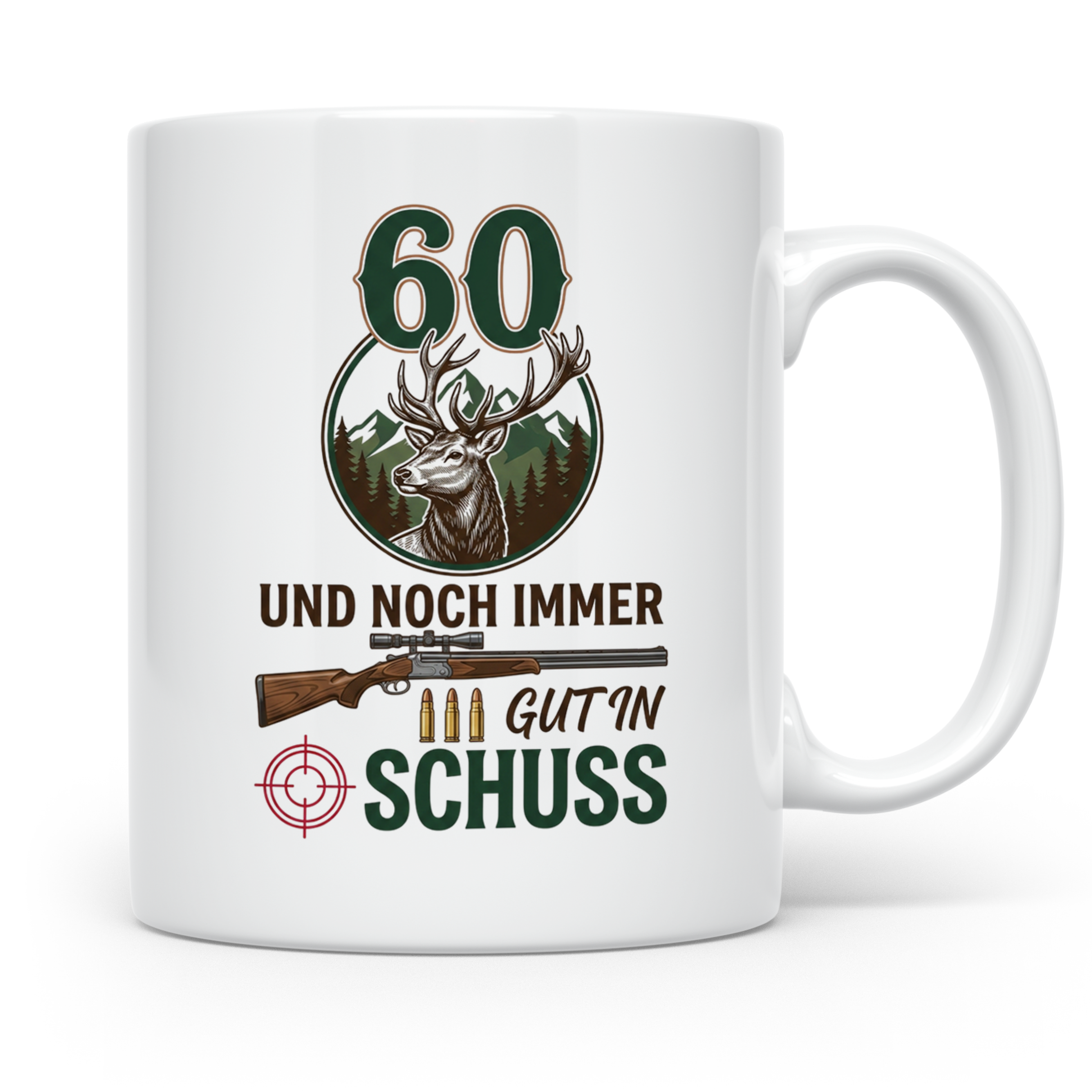 Jäger Tasse 60. Geburtstag Und noch immer gut in Schuss, Ges – Weiß [farbe:weiß]