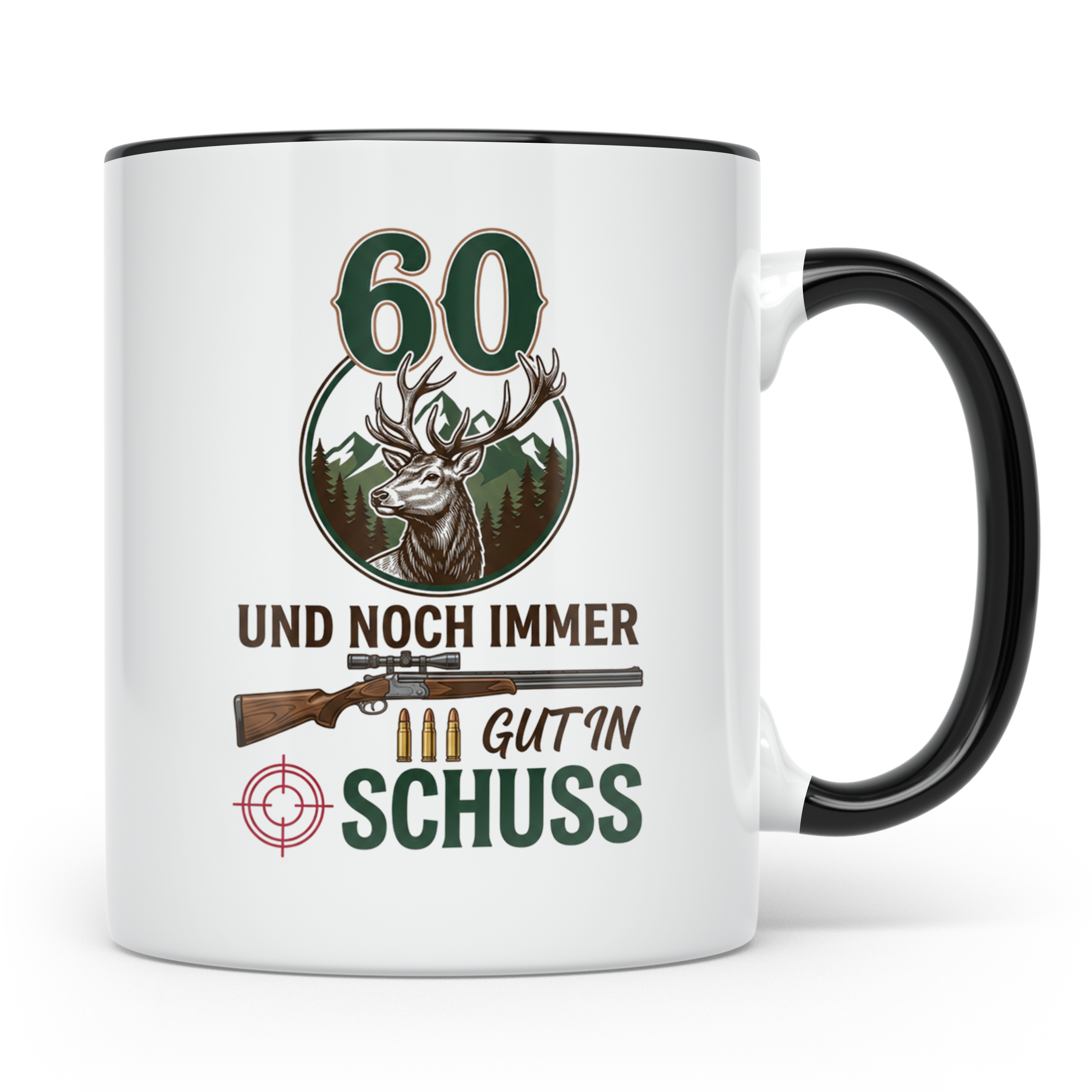 Jäger Tasse 60. Geburtstag Und noch immer gut in Schuss, Ges – Schwarz [farbe:schwarz]