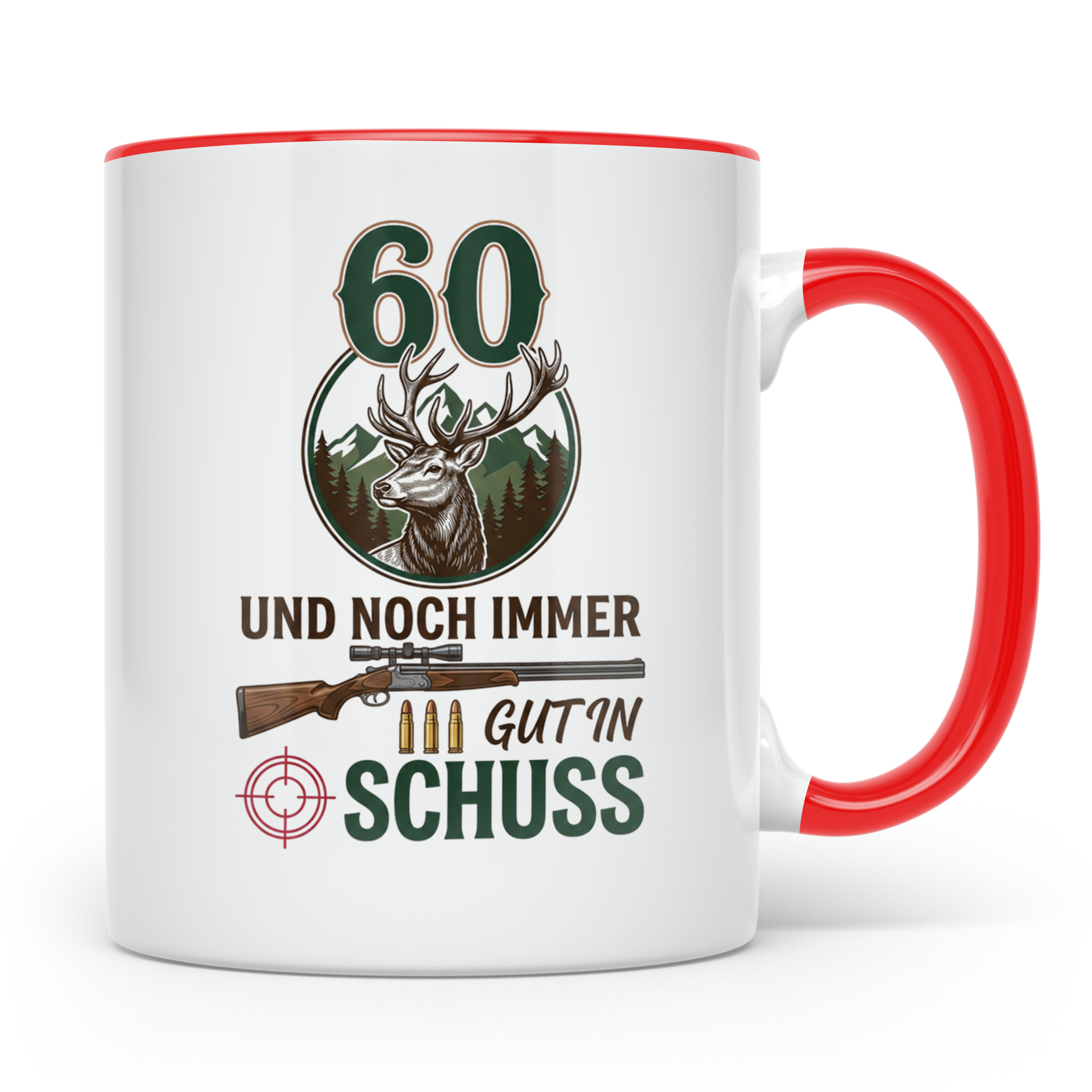 Jäger Tasse 60. Geburtstag Und noch immer gut in Schuss, Ges – Rot [farbe:rot]