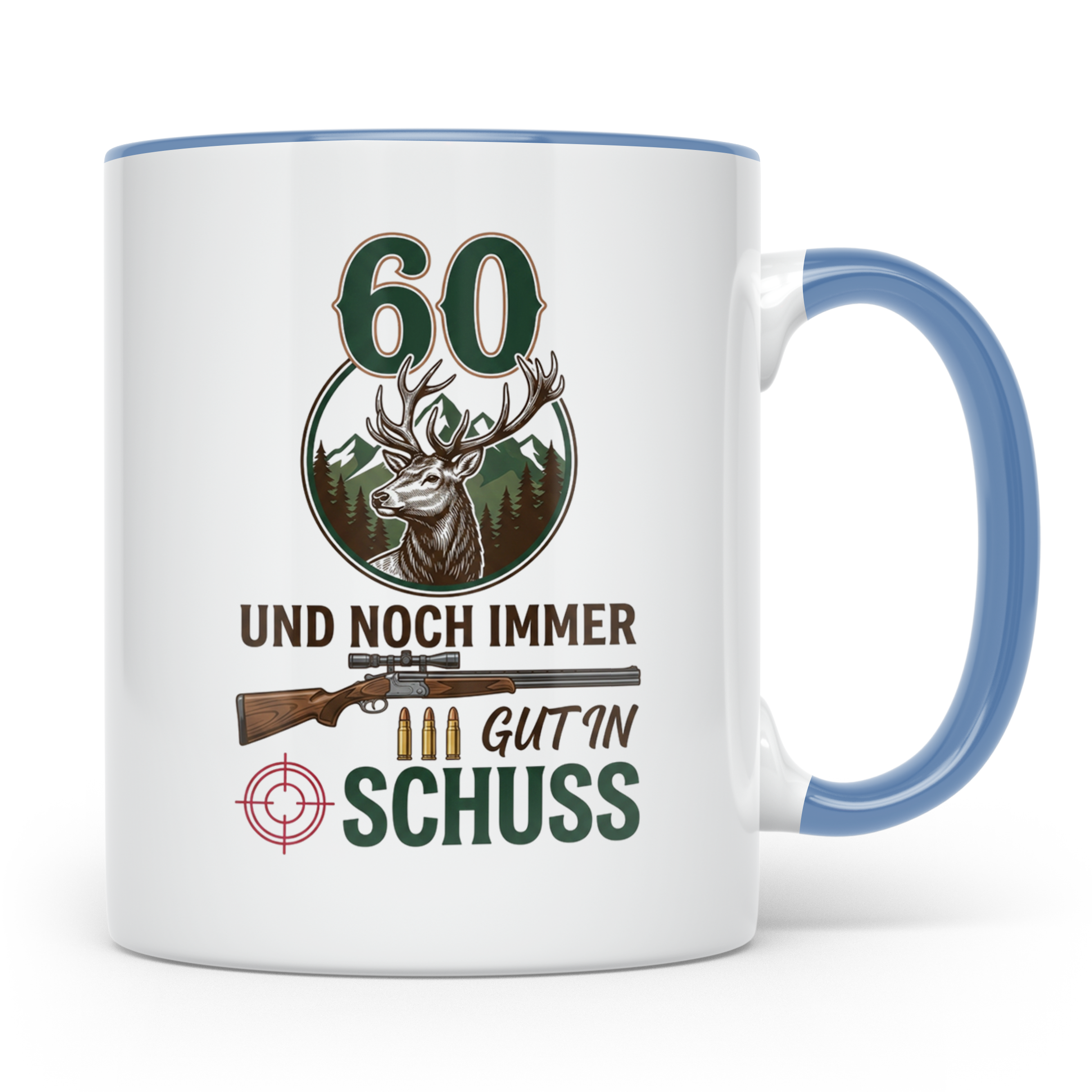 Jäger Tasse 60. Geburtstag Und noch immer gut in Schuss, Ges – Blau [farbe:blau]